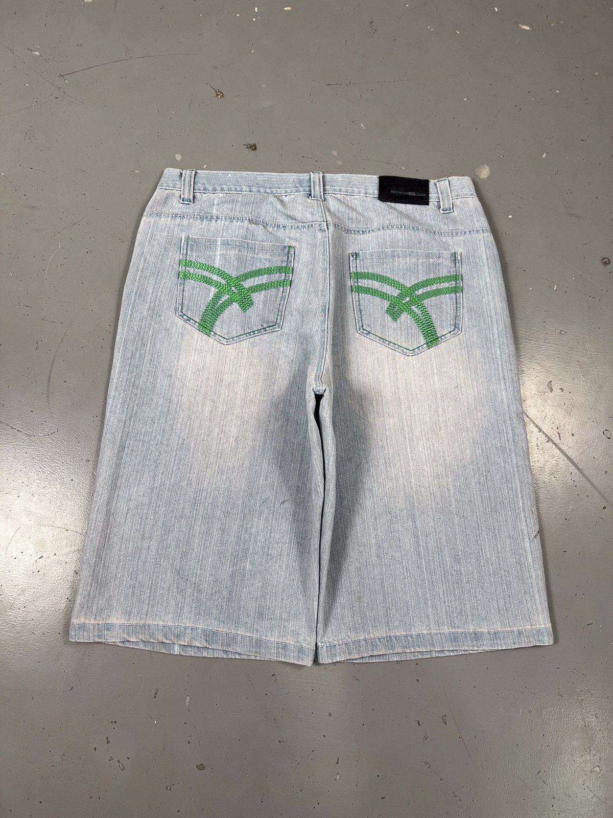Vintage raw blue crazy patterns printed denim jort