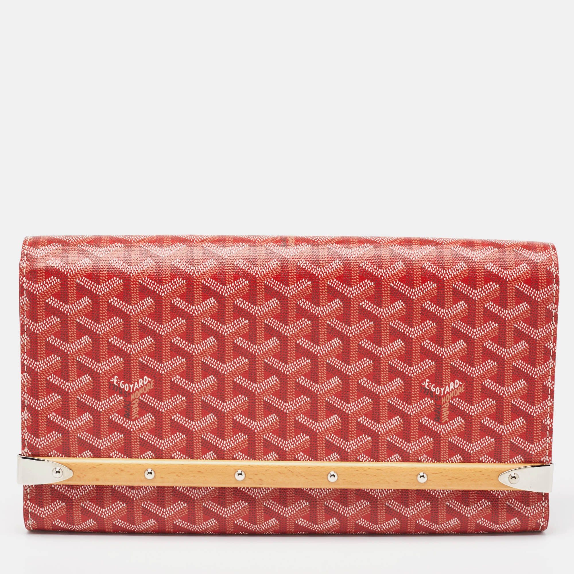 image of Goyard Red Ine Coated Canvas Monte Carlo Bois Clutch, Women's