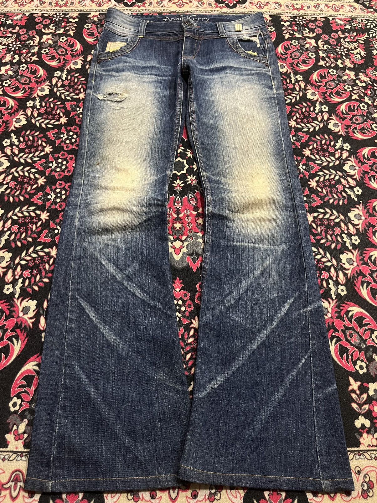 Japanese Brand ⚡️Flare⚡️Vintage Japanese Brand Anna Kerry Blue Faded Jeans Size 28" / US 6 / IT 42 - 2 Thumbnail