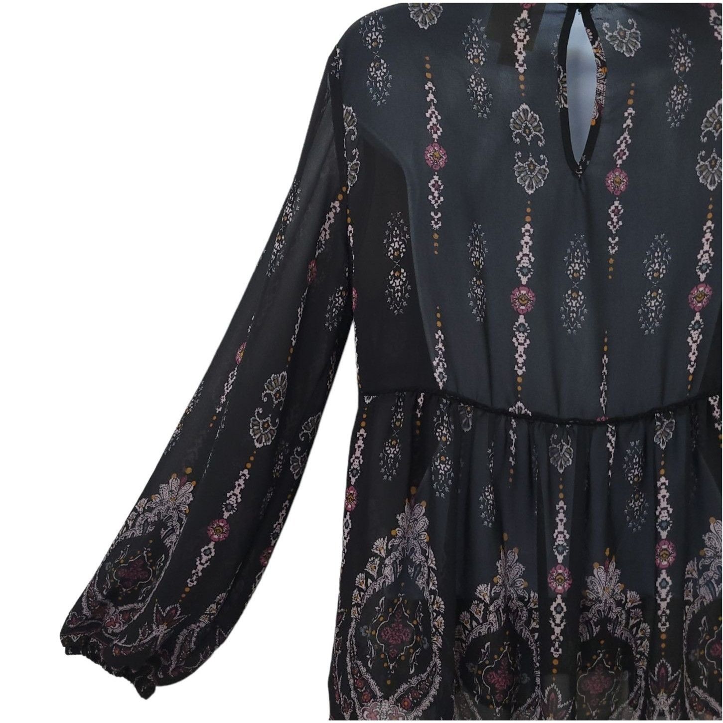 Other Knox Rose Boho Peasant Top M Black Floral Sheer Lace Velvet Size M / US 6-8 / IT 42-44 - 9 Thumbnail