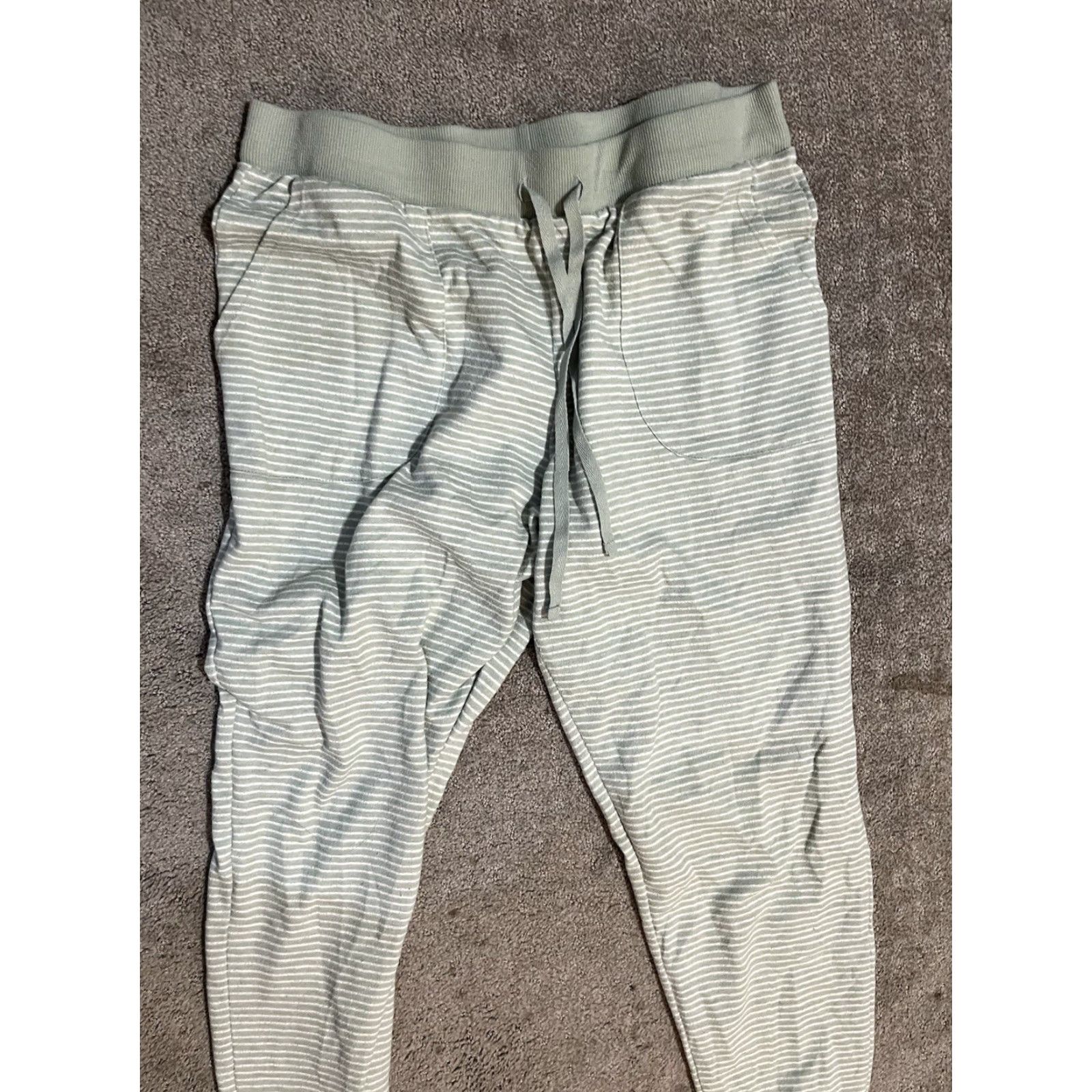 Splendid SPLENDID French Terry Green and White Striped Jogger Pants Women Medium Activewear Size 32" / US 10 / IT 46 - 2 Thumbnail