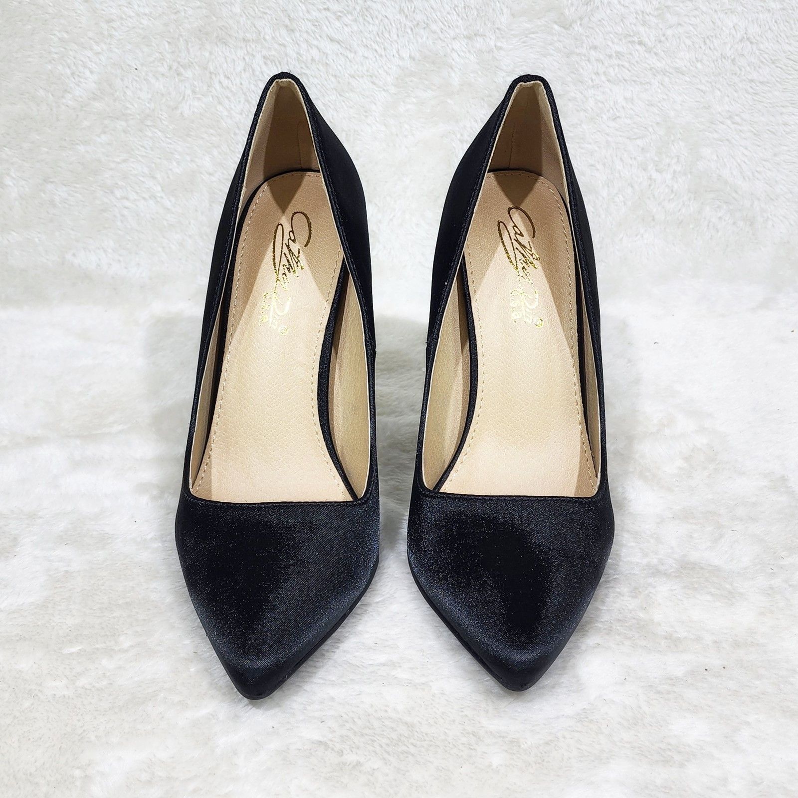 Other Klume Black Satin Pumps Chunky Rhinestone High Heel Evening Size US 8 / IT 38 - 5 Thumbnail