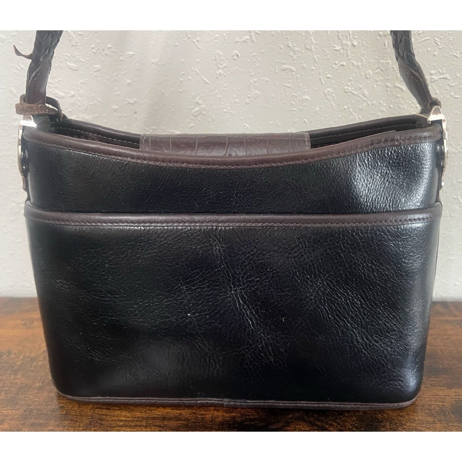 Brighton VINTAGE Brighton Black Leather Purse Tote Braided Straps Wallet Coin Pouch Women Size ONE SIZE - 5 Thumbnail