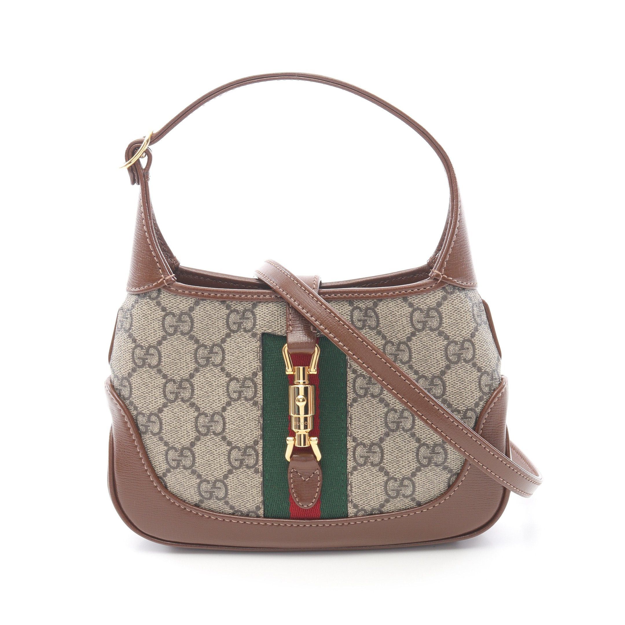 Gucci Jackie 1961 Gg Supreme Handbag Leather Beige Brown