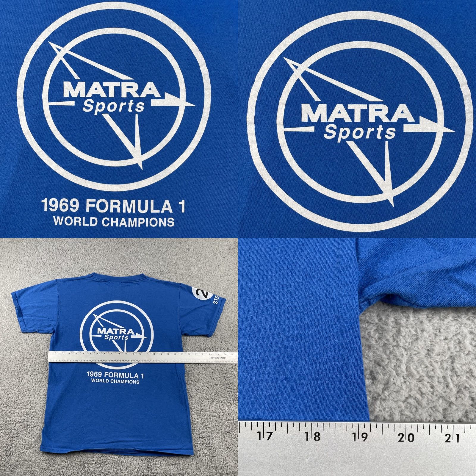 Champion VINTAGE Retro GP Threads Shirt Matra International 1969 Champions Racing Medium Blue Shirt Mens M Blue Retro GP Racing 1960s United Kingdom Size US M / EU 48-50 / 2 - 10 Thumbnail