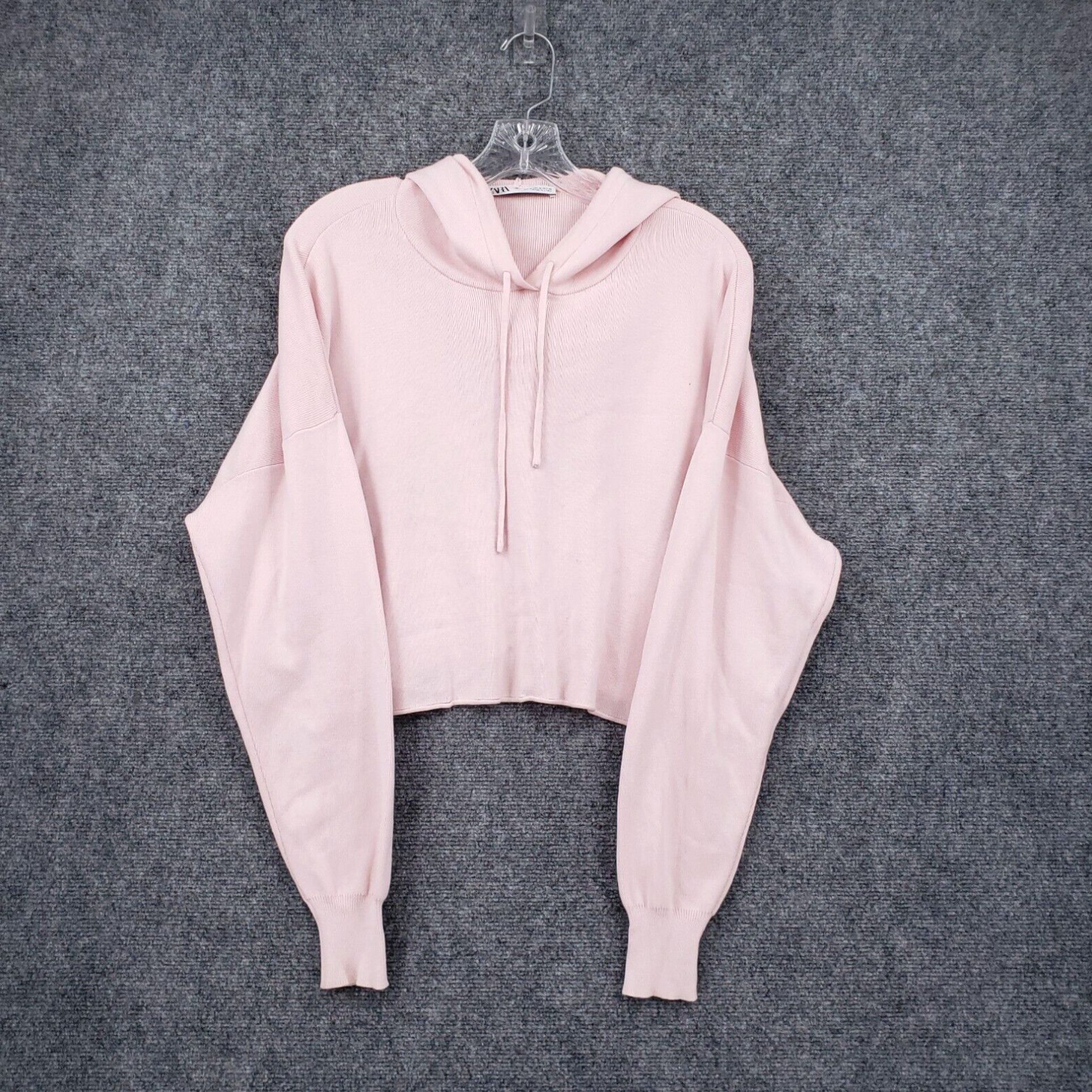 Zara Pink Cropped Ribbed Long Sleeve Medium M Womens Sweatshirt Pullover Hoodie By Zara Grailed