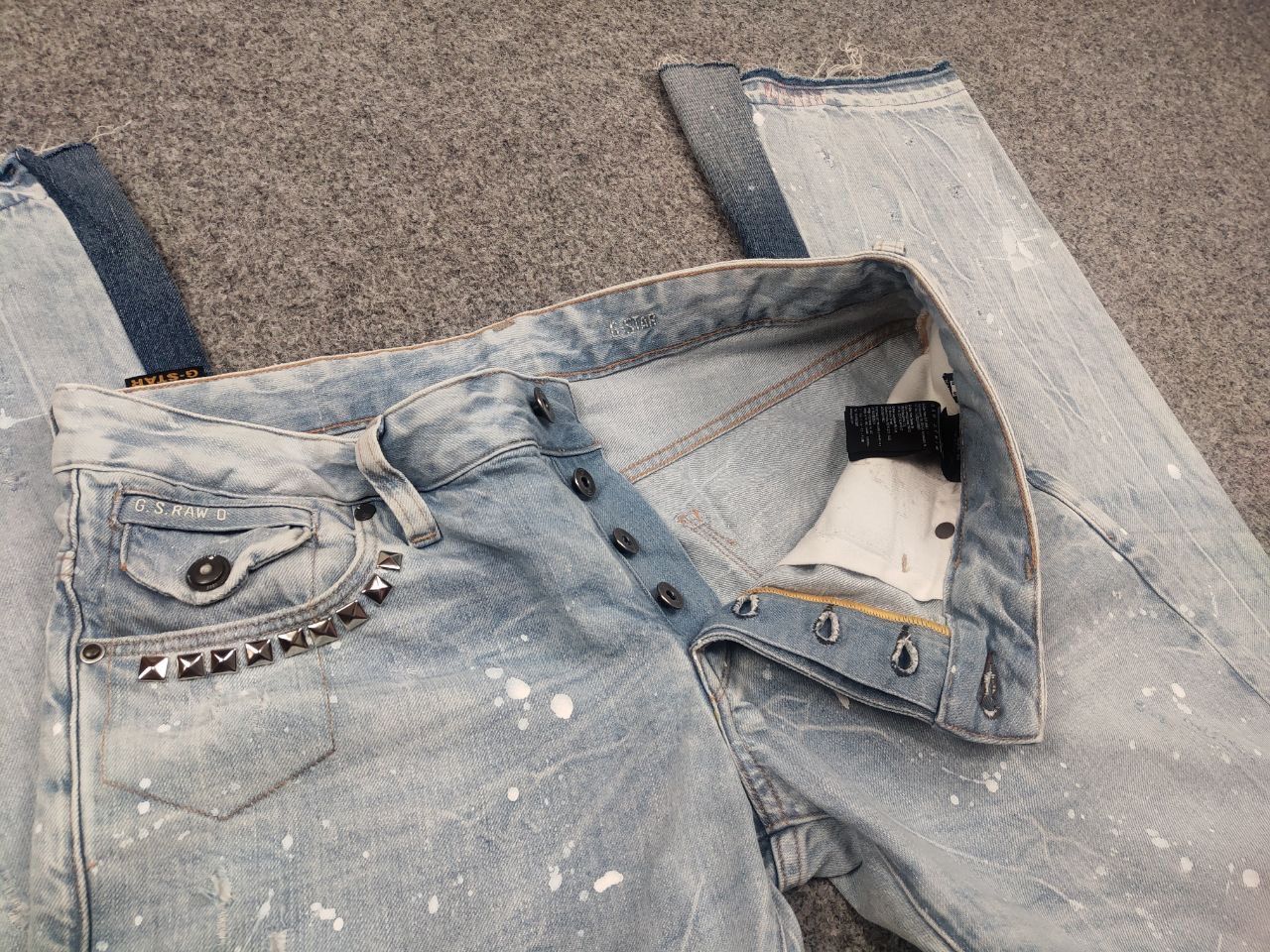 G-Star G star raw custom denim Flared le Grand Bleu peint Jeans Y2K Size US 33 - 15 Thumbnail