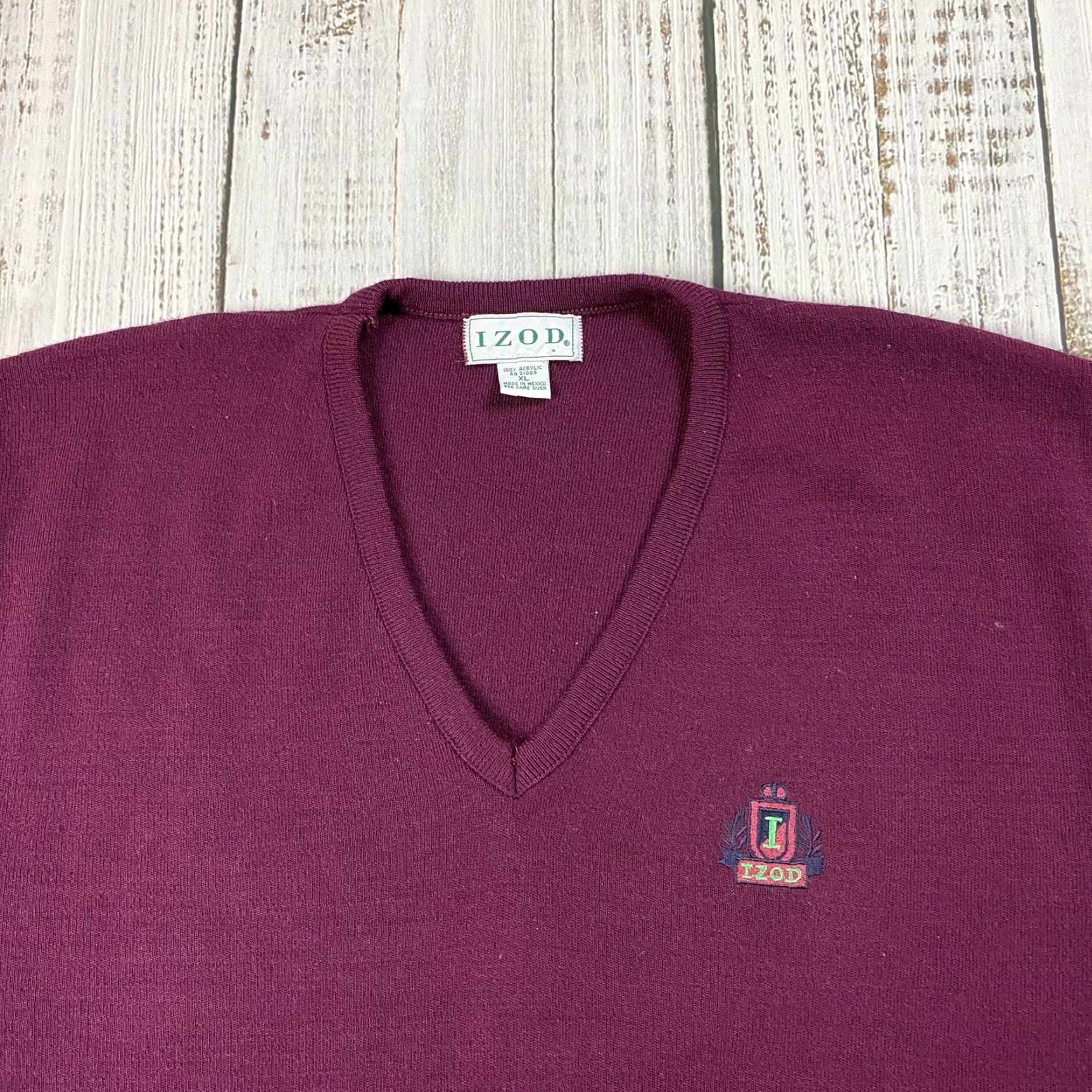 Izod VINTAGE IZOD Sweater V-Neck Pullover Mens XL Wine Preppy Classic Knit Size US XL / EU 56 / 4 - 2 Thumbnail