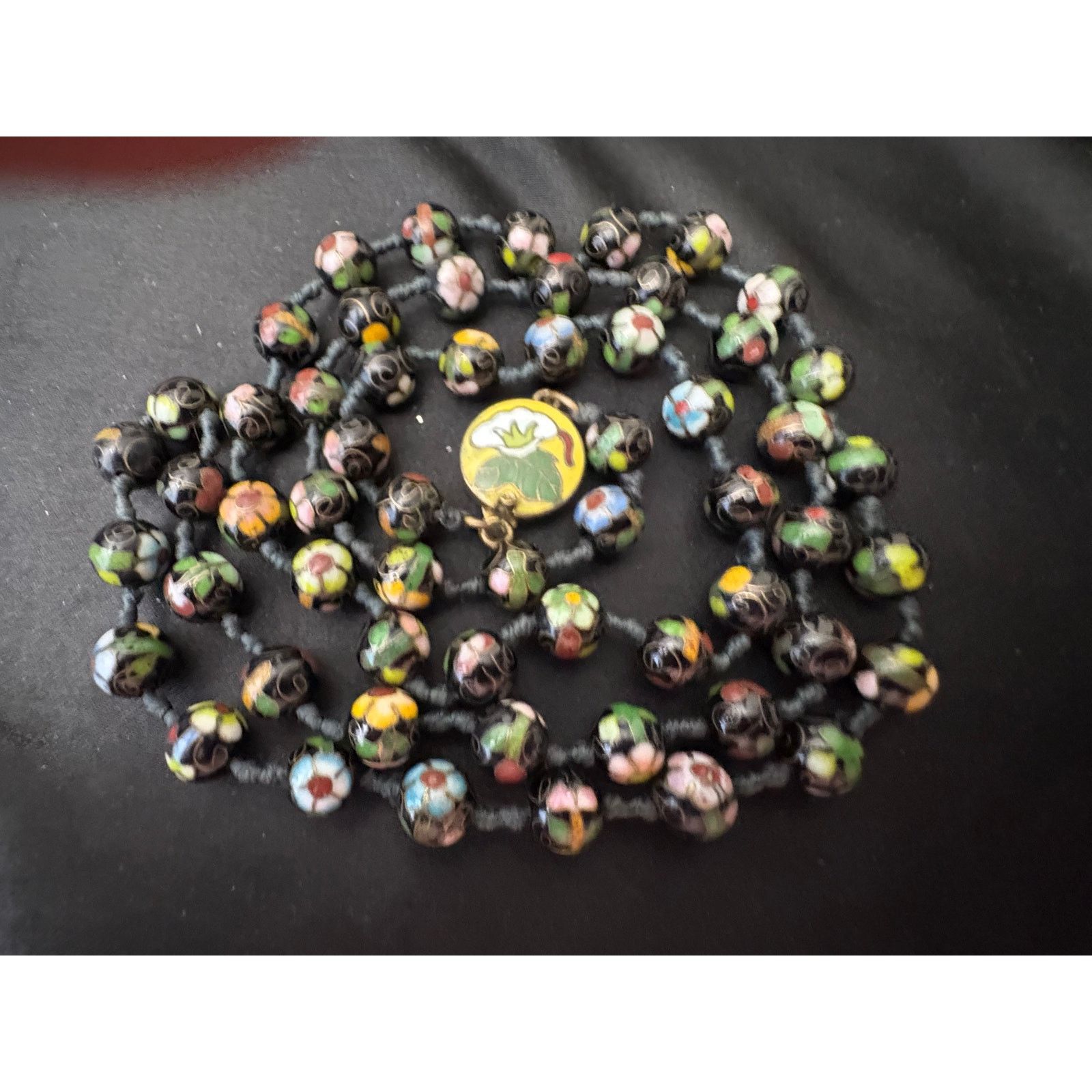 Other Vintage Chinese Cloisonne Necklace 30in Knotted Silk 8mm Size 30 - 11 Thumbnail