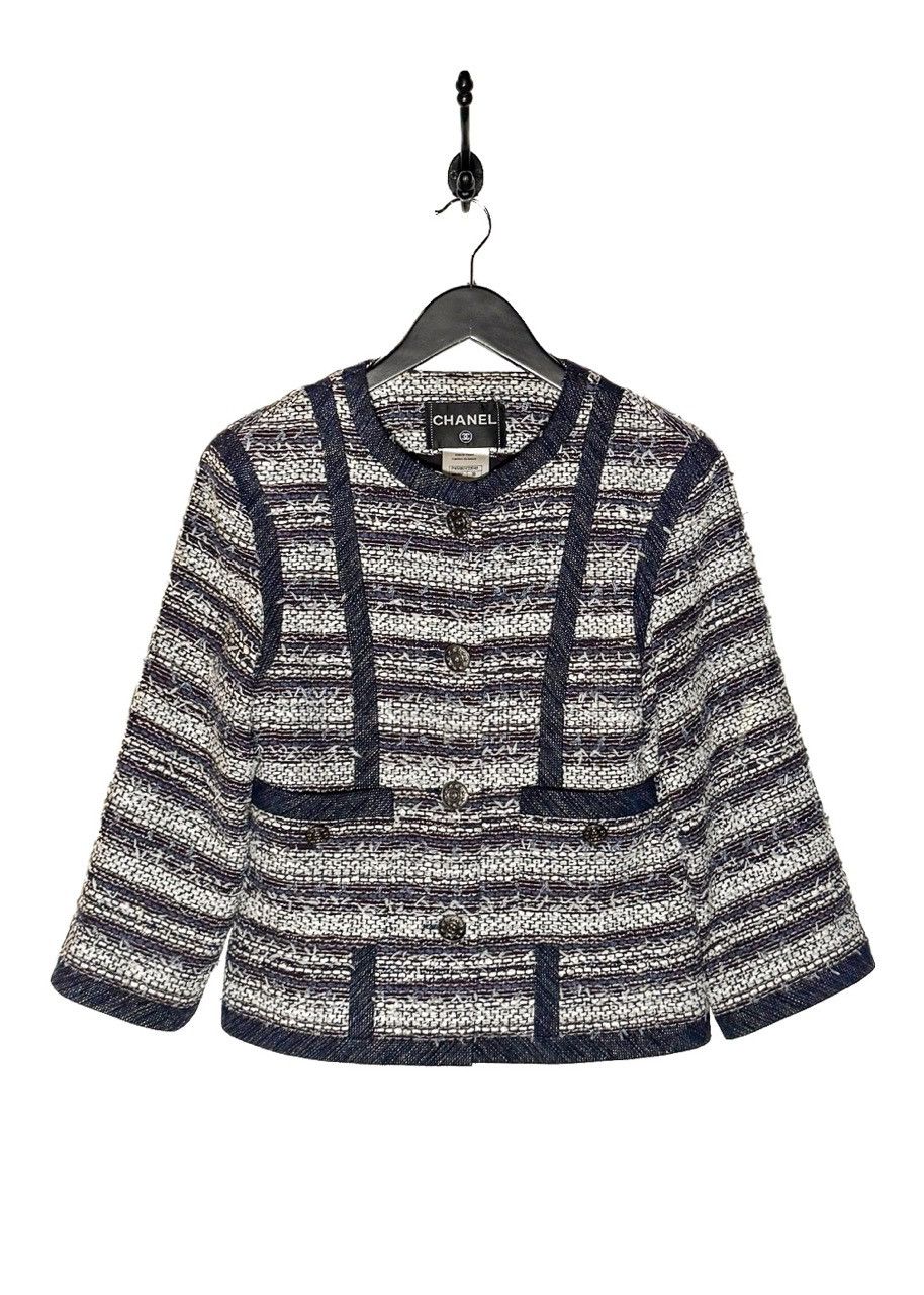 Chanel SS13 Paris/Singapore Navy Blue White Tweed Jacket