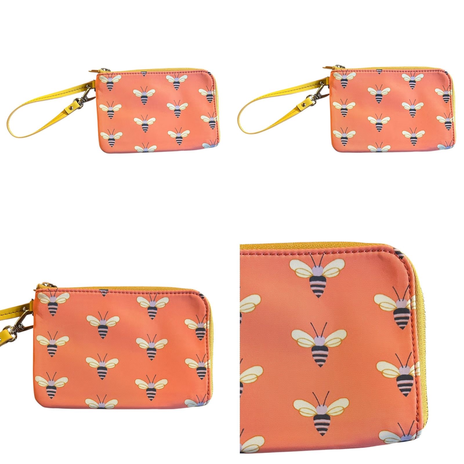 Fossil Fossil Wristlet Pink Purple Bumble Bees Print Zip Card Wallet Brown Strap Women Wristlet Size ONE SIZE - 9 Thumbnail
