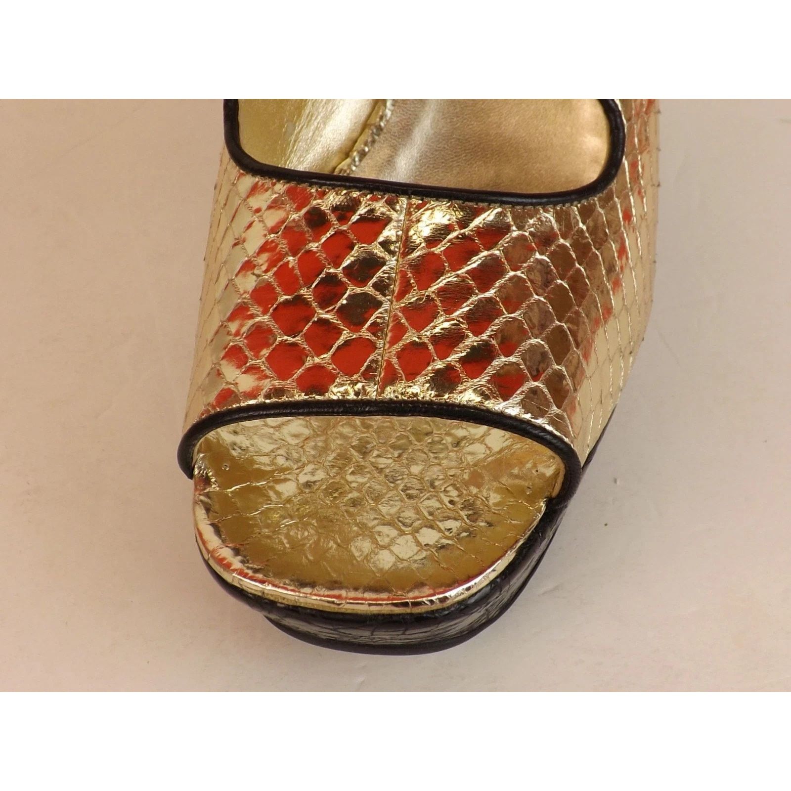 Prada PRADA 1K73 LITE GOLD SNAKE PRINT LEATHER PLATFORM SANDALS 40 Size US 10 / IT 40 - 5 Thumbnail