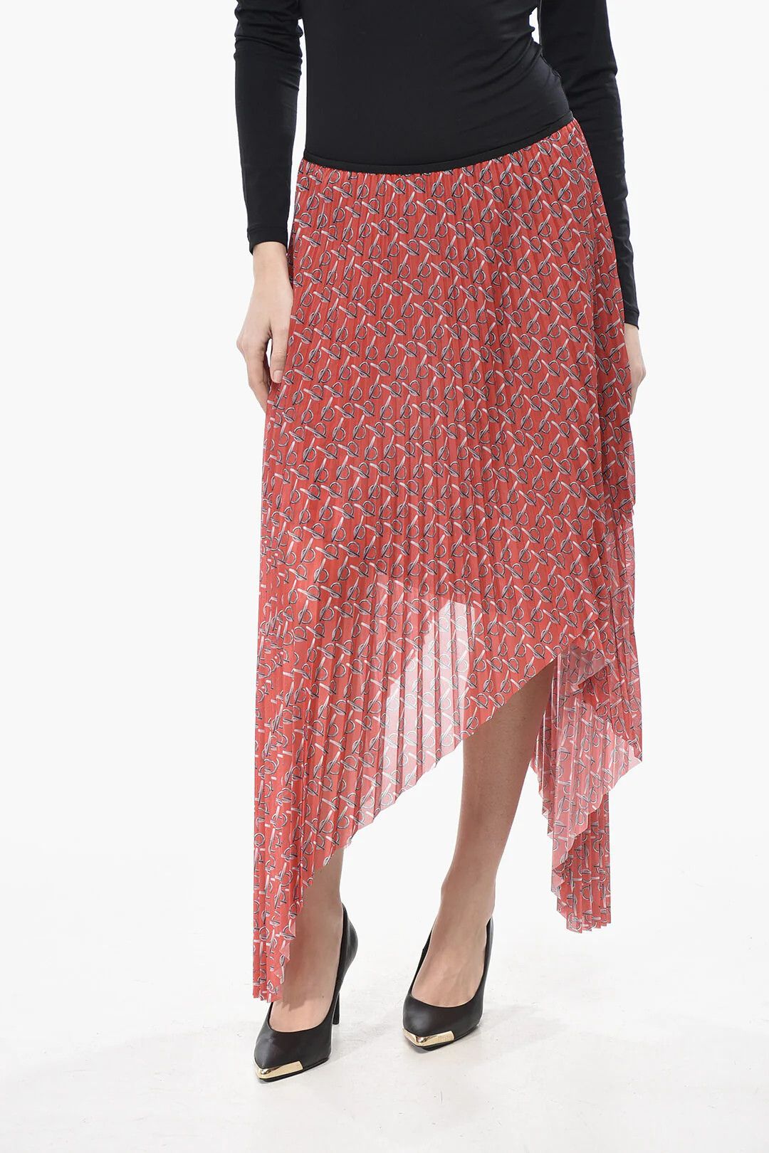 Burberry og1mm0426 Asymmetric Pleated Satin Skirt in Red Size 26" / US 2 / IT 38 - 1 Thumbnail