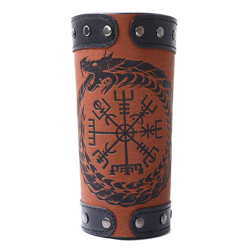 Leather Odin Symbol of Runes Nordic Viking Compass Leather Bracelet Size ONE SIZE - 1 Thumbnail