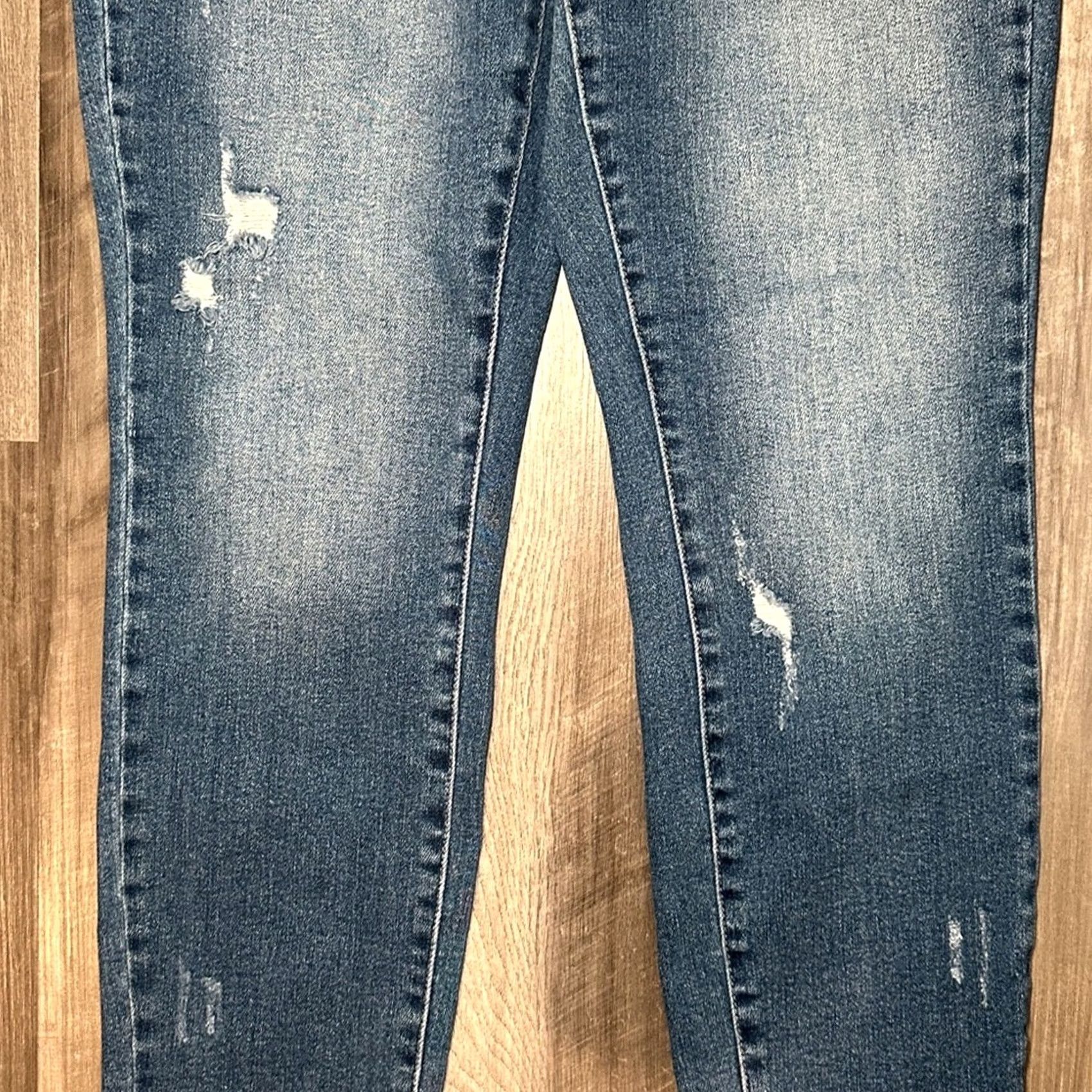Rainbow Judy Blue Rainbow Embroidered Straight Leg Jeans - Women 29 Regular Blue Distressed 9/29 Size 29" - 5 Thumbnail