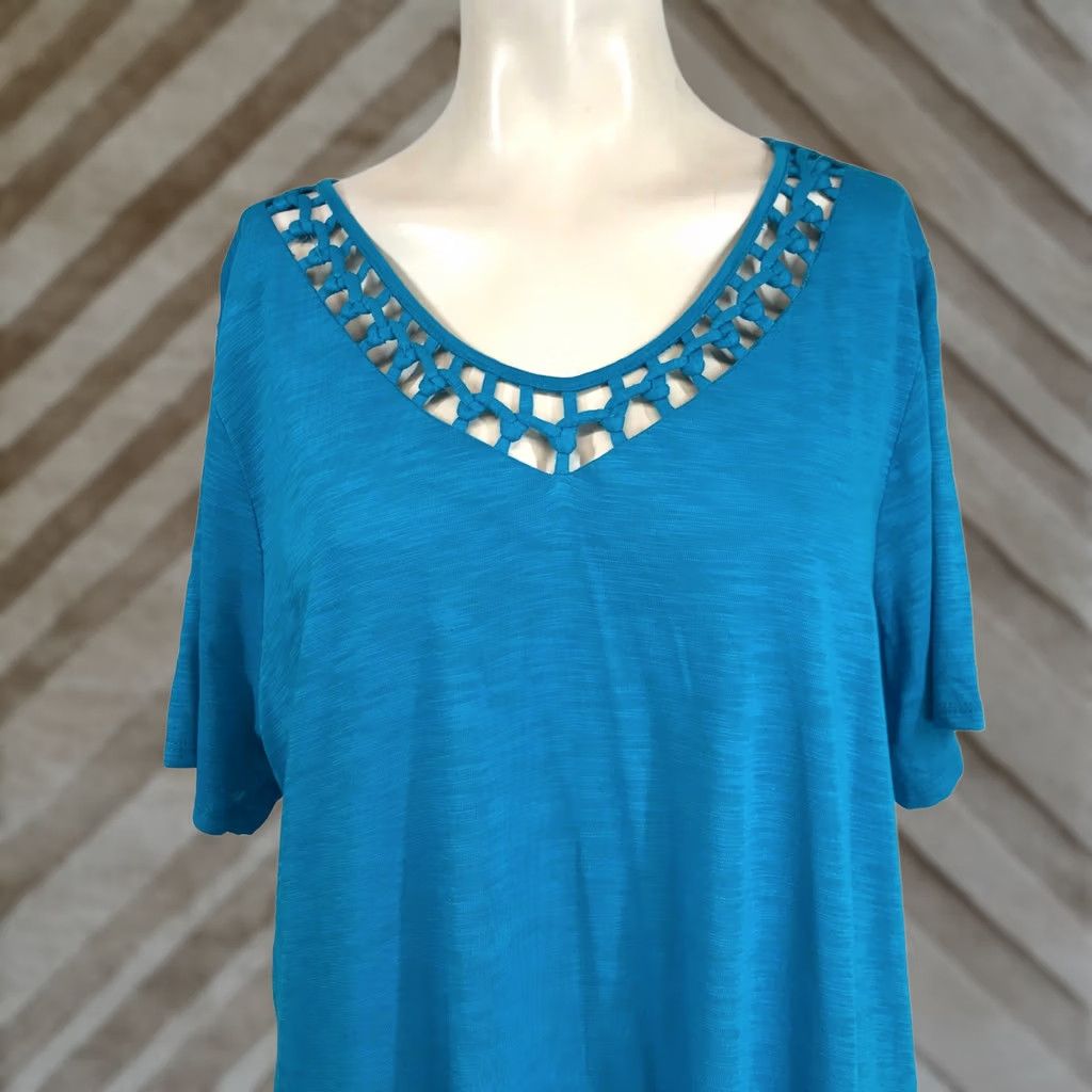 Avenue Avenue Women Teal Blue Lattice V-Neck Tunic Top 14/16 New Size XL / US 12-14 / IT 48-50 - 1 Thumbnail