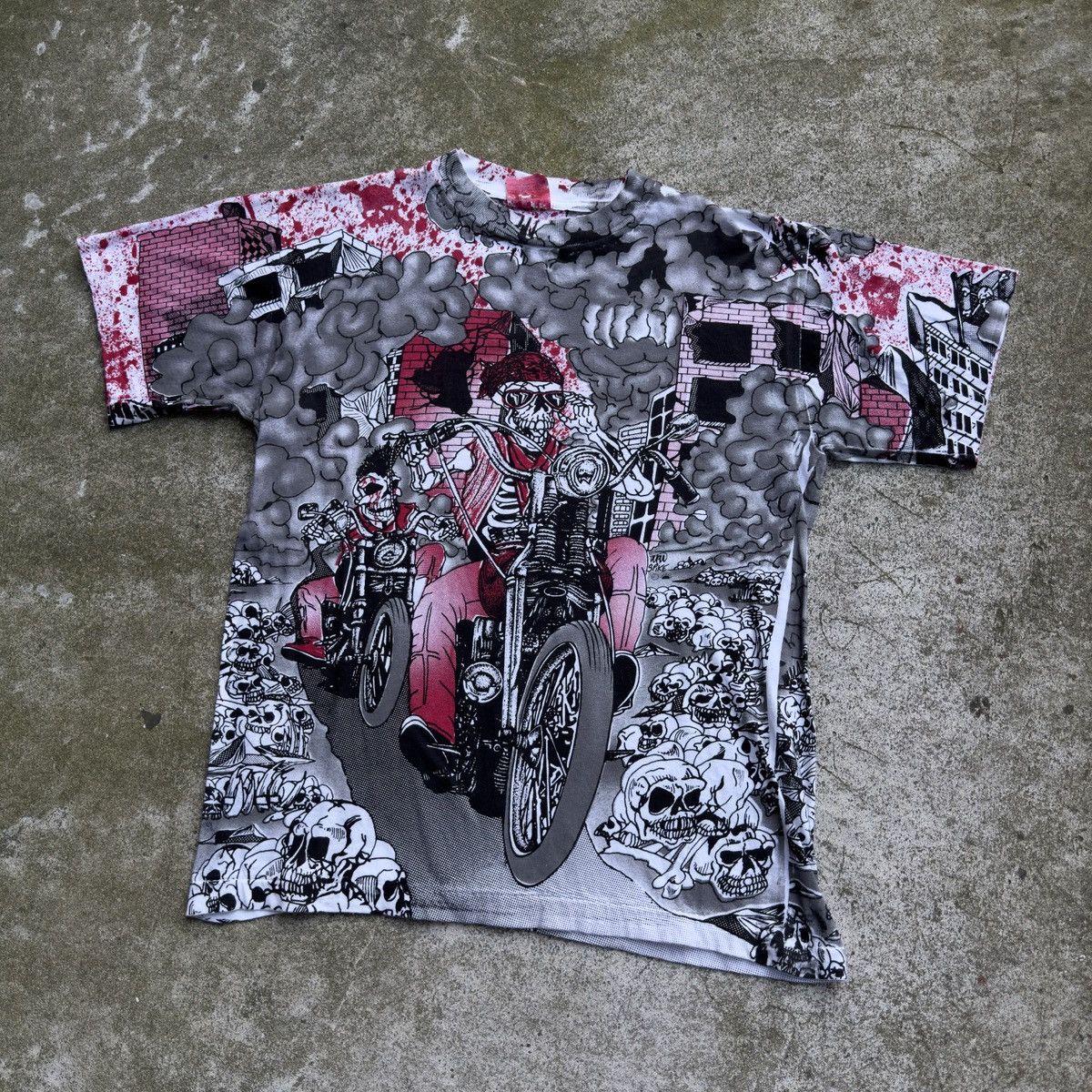 Vintage Vintage 90s Skeleton Biker Flame Tee ERD Grunge Balenciaga Size US S / EU 44-46 / 1 - 8 Thumbnail
