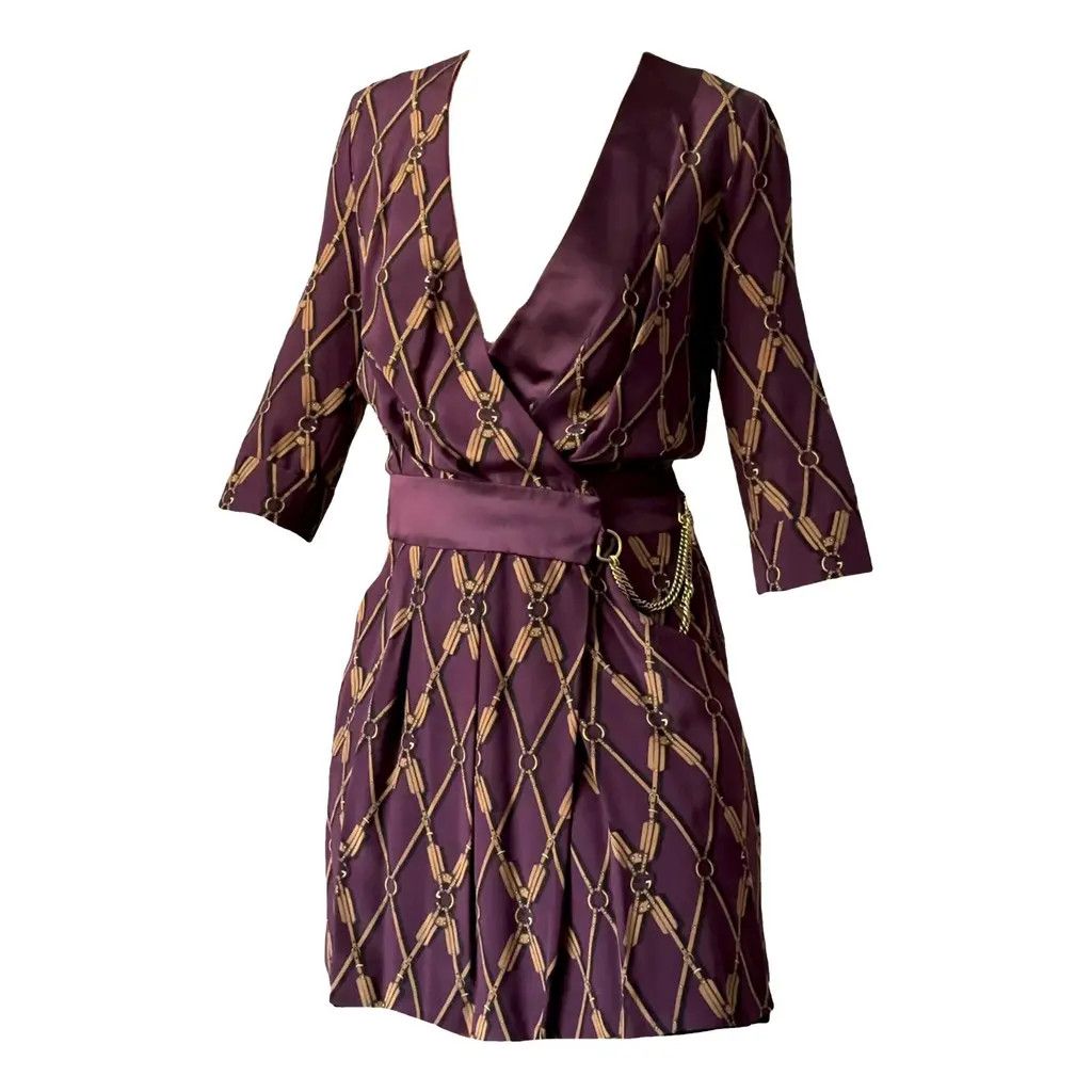 Gucci Gucci Vintage Burgundy Chain Print Silk Wrap Dress Gold IT40 Size S / US 4 / IT 40 - 2 Thumbnail