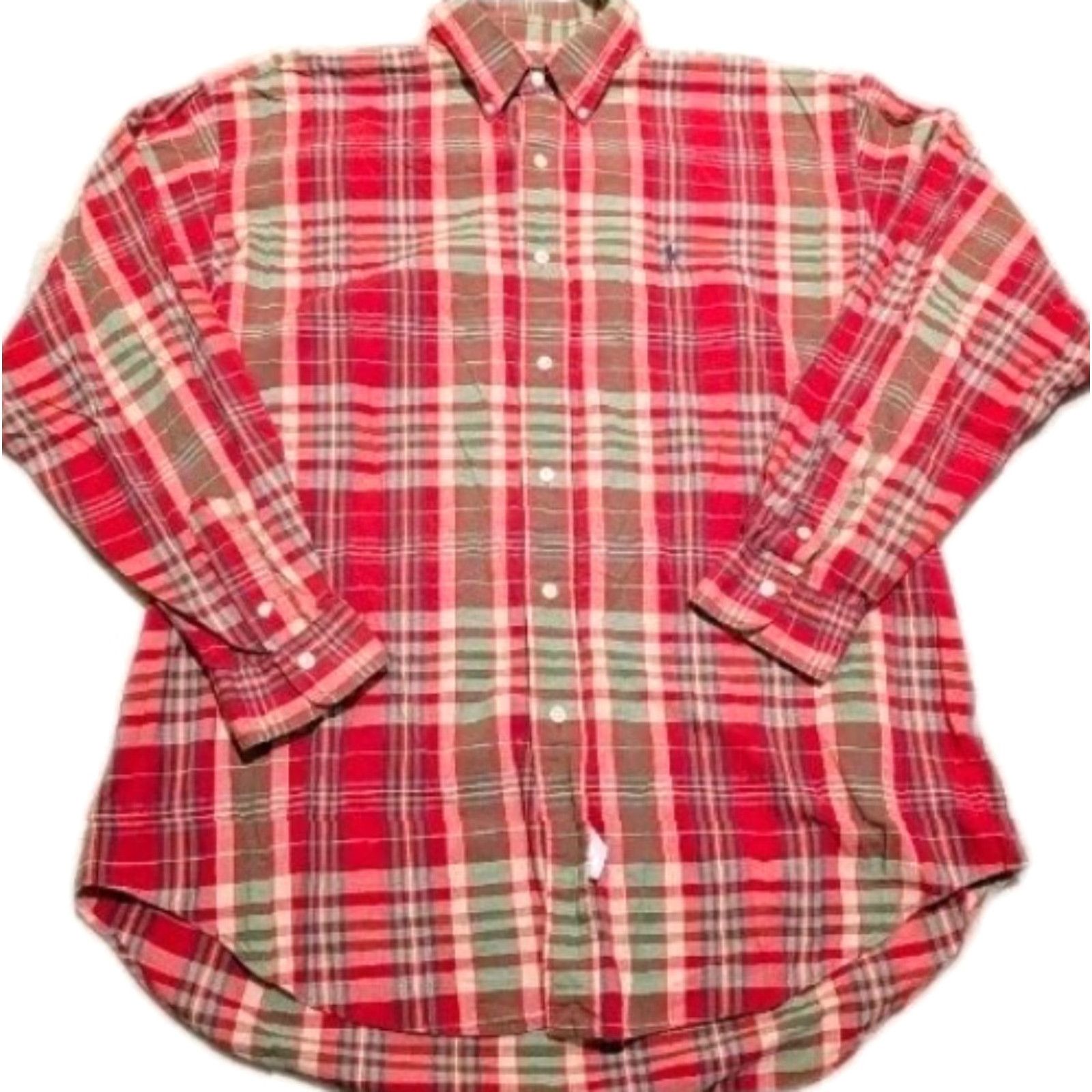 Polo Ralph Lauren VINTAGE Polo Ralph Lauren Shirt Plaid Flannel Button-Down Long Sleeve Large Red 100% Cotton Embroidered Classic Hipster 90s College Casual Mens Size US L / EU 52-54 / 3 - 2 Thumbnail