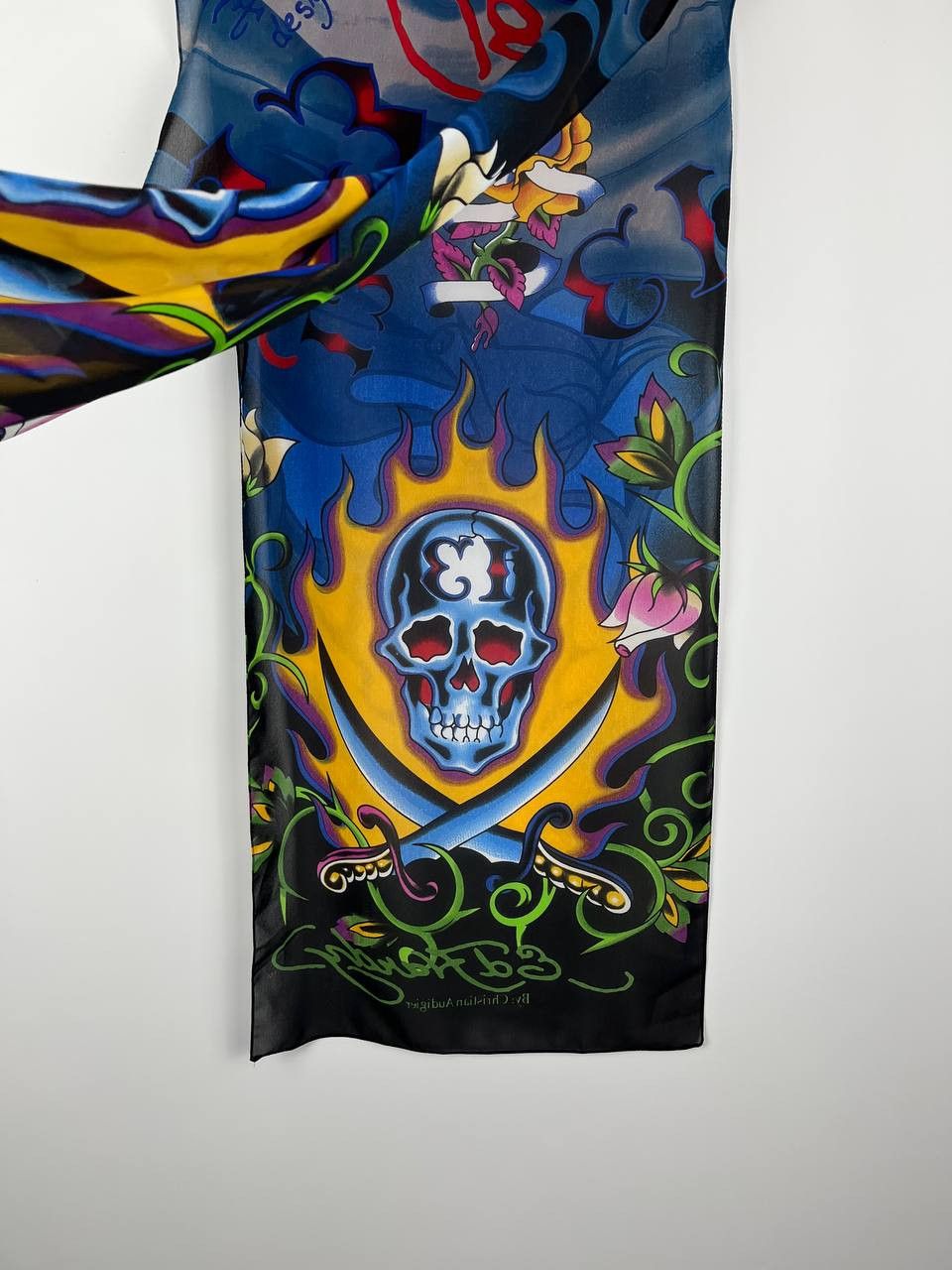 Ed Hardy ED HARDY Tattoo Art Scarf Skull Roses Christian Audigier Size ONE SIZE - 2 Thumbnail