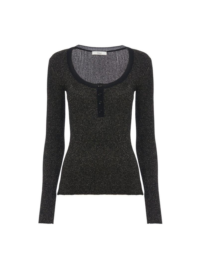 Chloe o1loc1c11125 Pullover in Black/Gold lurex Size L / US 10 / IT 46 - 1 Thumbnail