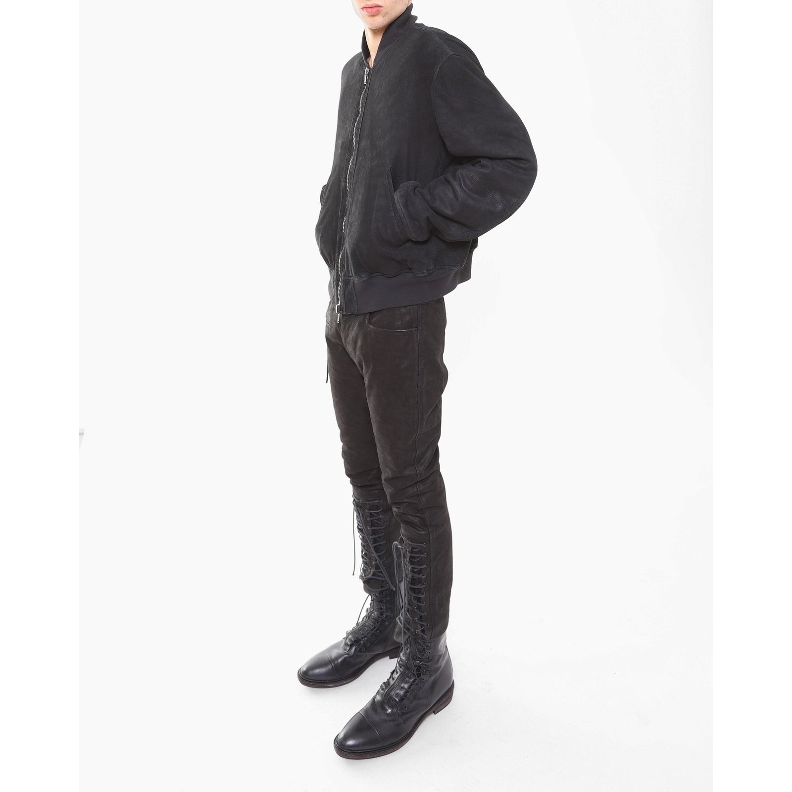 Haider Ackermann FW16 Cropped Laced Detail Trousers in Matte Black Leather Size US 30 / EU 46 - 7 Thumbnail