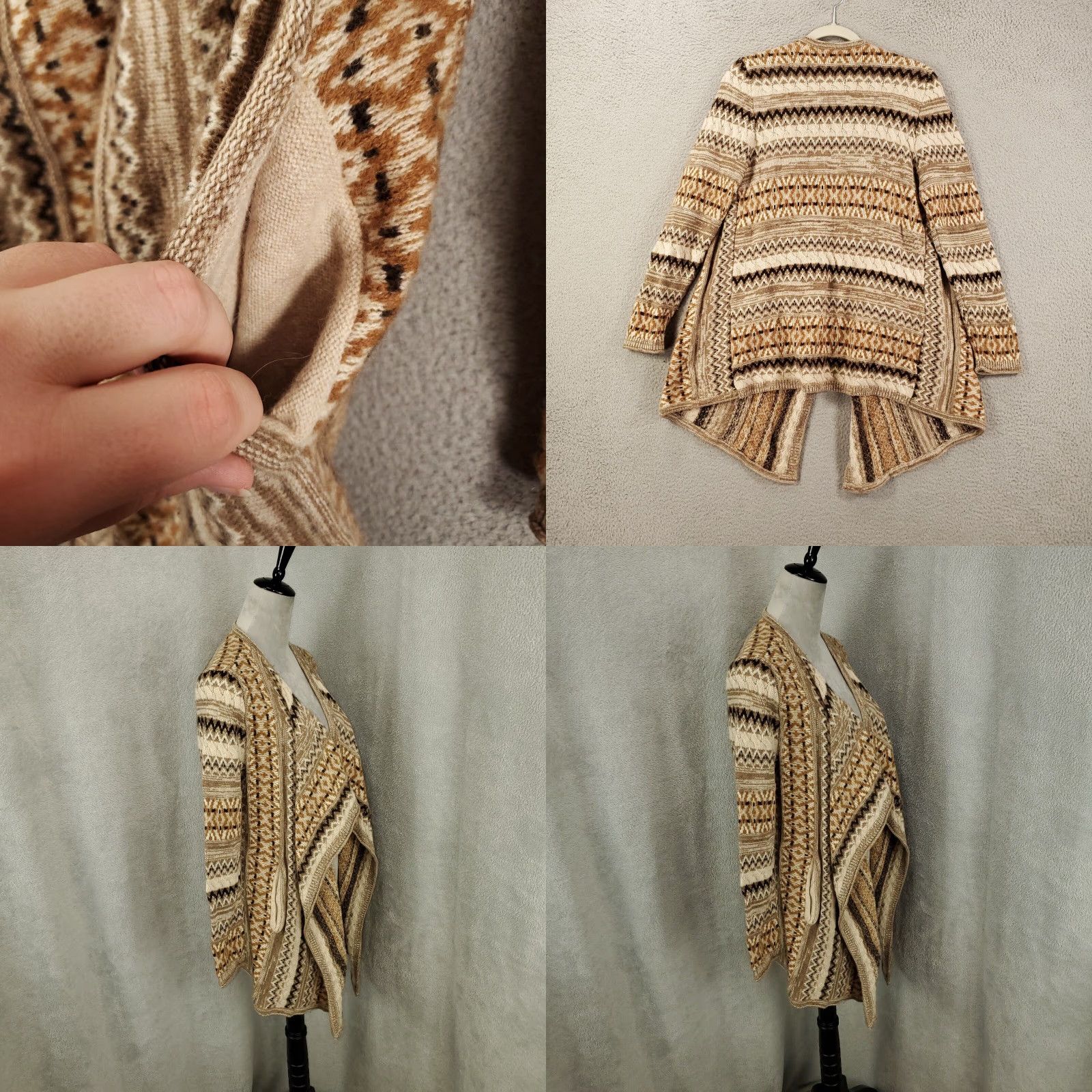 J. Jill J. Jill Cardigan Womens Small Brown Alpaca Wool Geometric Open Pockets Bohemian Classic Knit Size S / US 4 / IT 40 - 8 Thumbnail