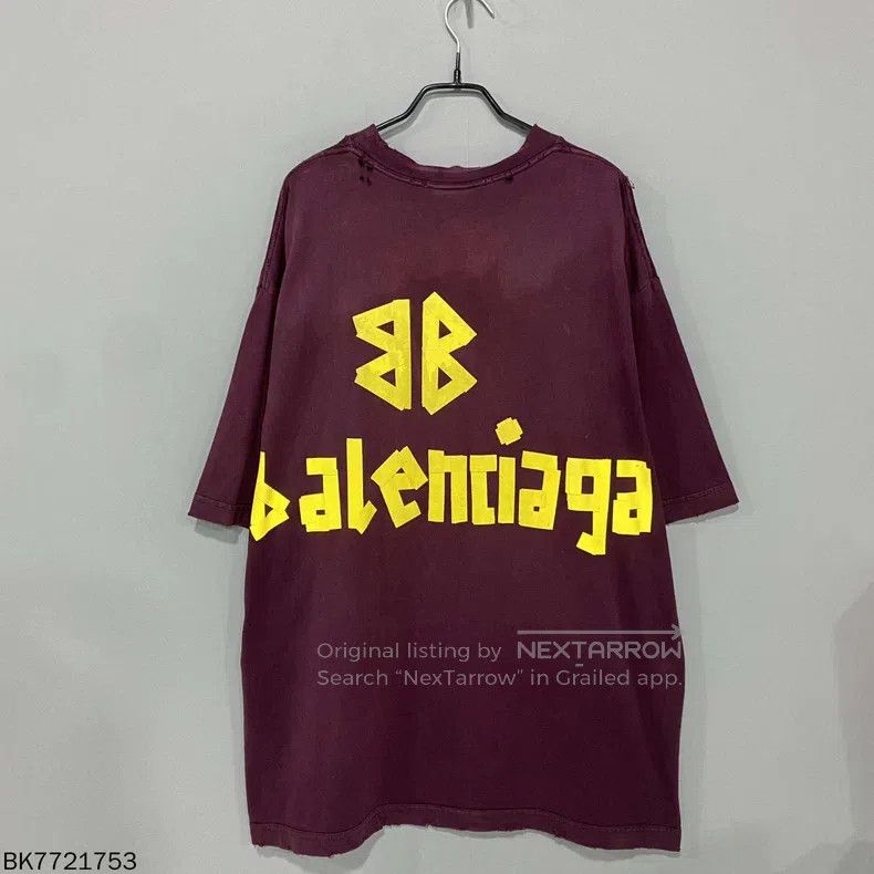 Balenciaga Balenciaga Wine Red Tape Short Sleeve Size US M / EU 48-50 / 2 - 3 Thumbnail