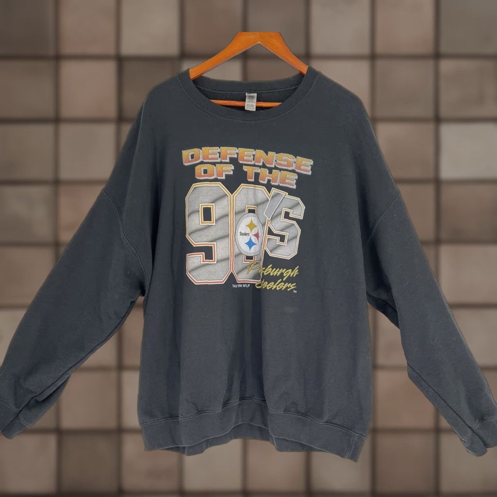 Gildan VINTAGE Pittsburgh Steelers Sweatshirt 2XL Black Men Crew Neck Long Sleeve Graphic Print 90s Football Pullover Gildan Cotton Blend Size US XXL / EU 58 / 5 - 1 Thumbnail