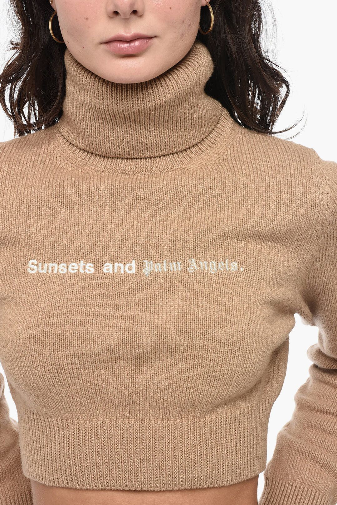 Palm Angels og1mm0326 High-Neck Cropped Sweater in Beige Size M / US 6-8 / IT 42-44 - 3 Thumbnail
