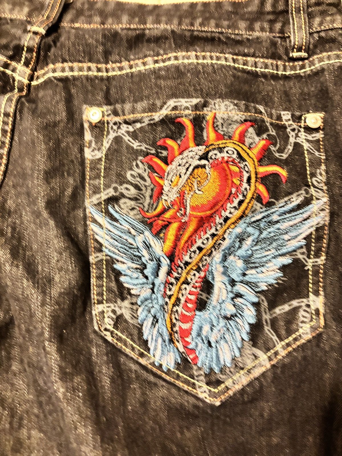 Christian Audigier × Ed Hardy × Vintage Flying serpent denim Size US 42 / EU 58 - 1 Thumbnail