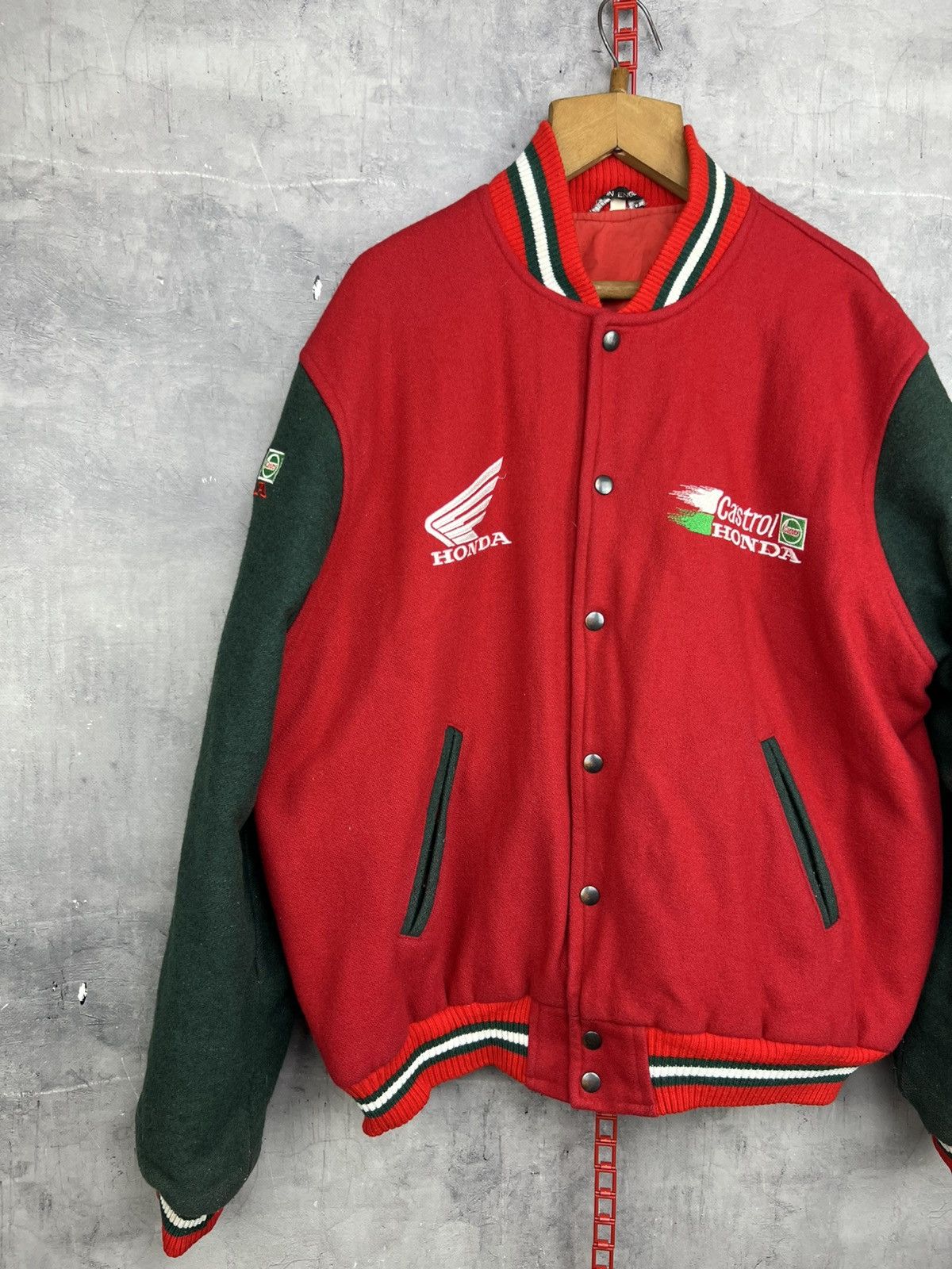 Honda Vintage Honda Castrol Racing Heavy Wool Bomber Jacket Xl Size US XL / EU 56 / 4 - 5 Thumbnail