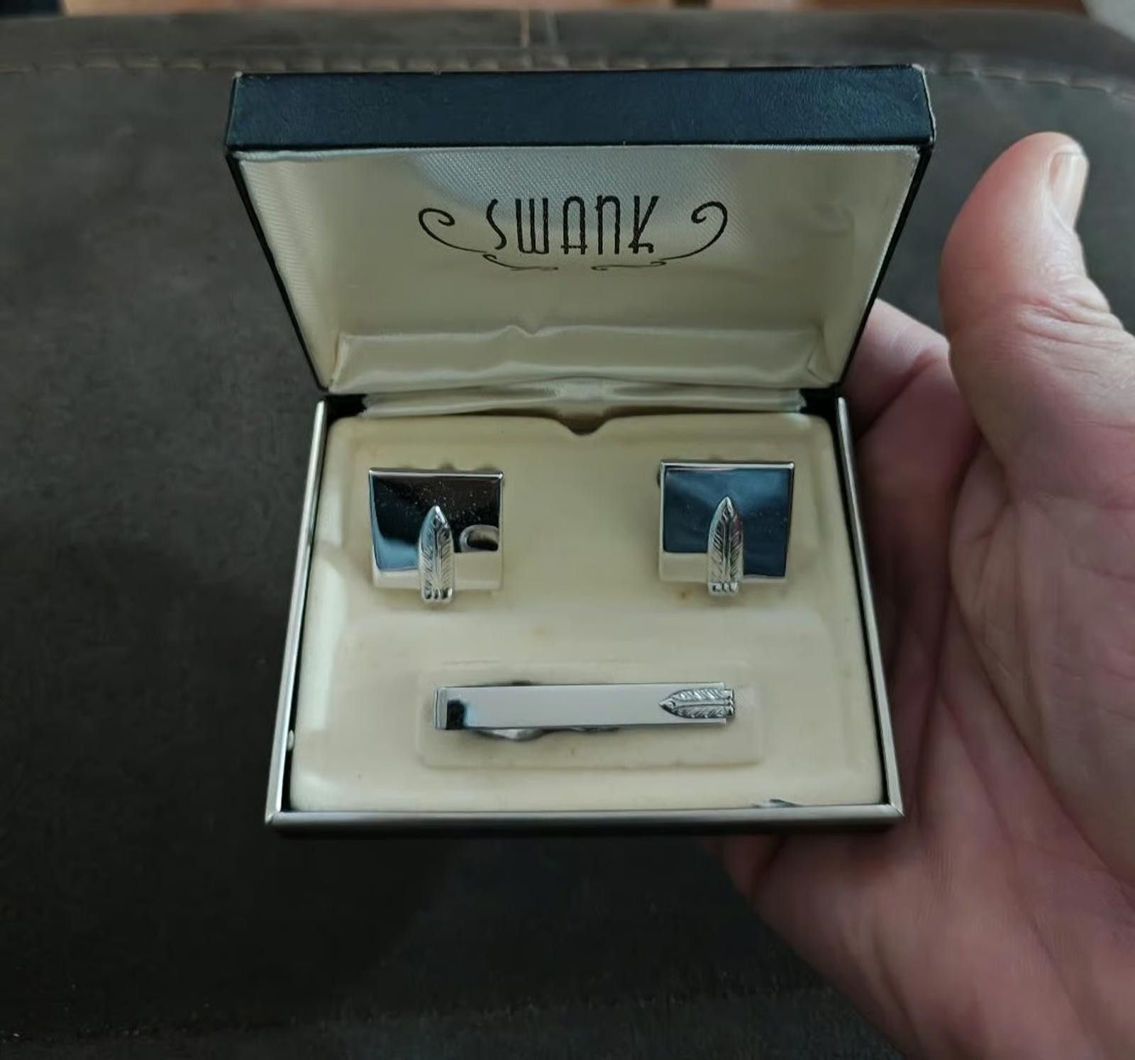 Sankuanz 1960/70’s Swank Feather Motif metal cufflinks tie bar set Size ONE SIZE - 4 Thumbnail