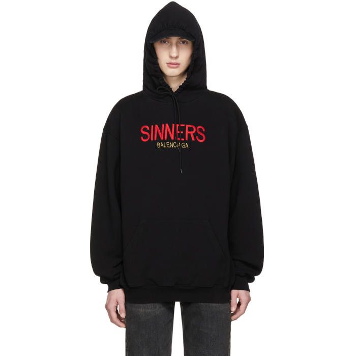 Balenciaga Sinners embroidered hooded cotton sweatshirt Black Oversized Size US S / EU 44-46 / 1 - 6 Thumbnail