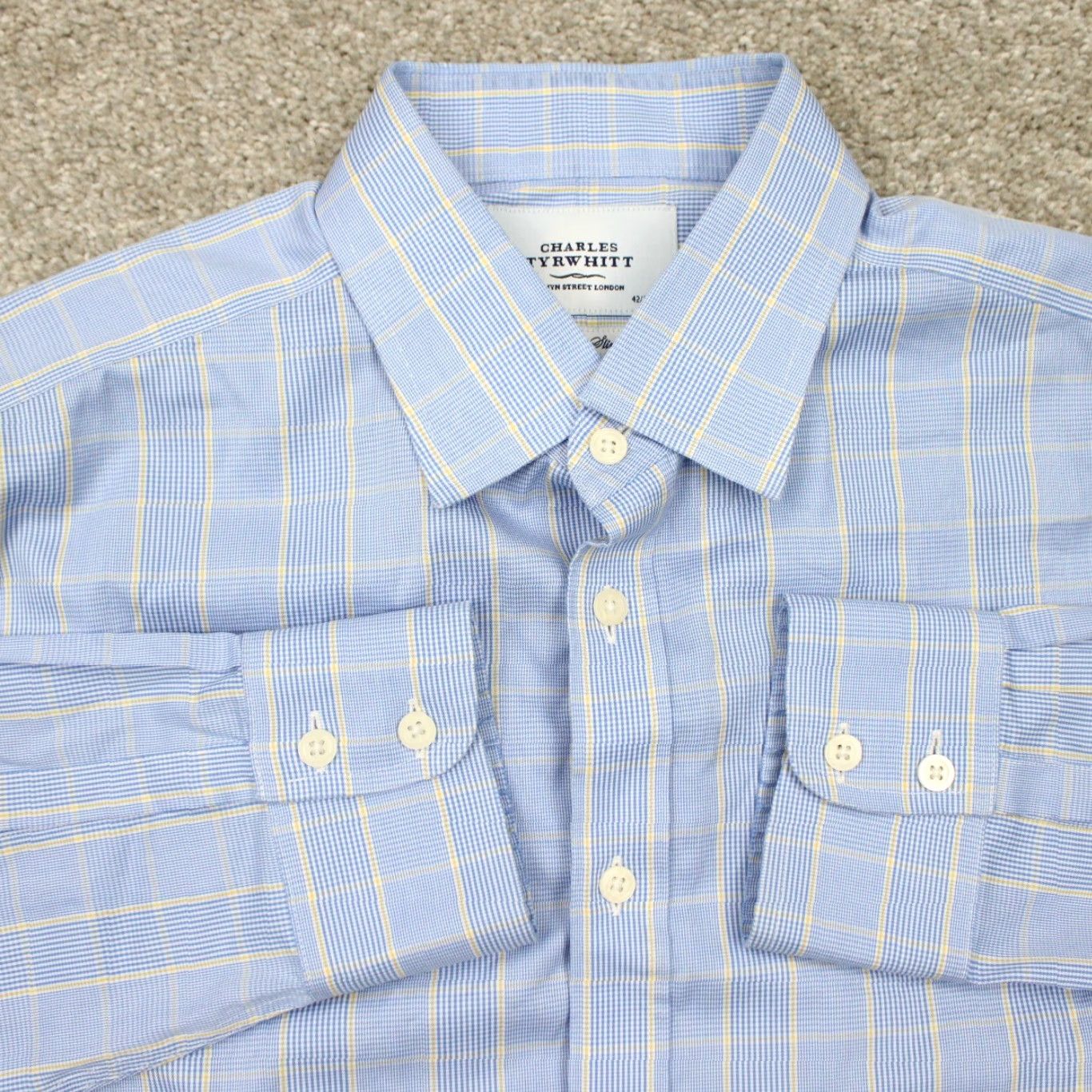 Charles Tyrwhitt Charles Tyrwhitt Dress Shirt Men 16 1/2 34 Blue/Yellow Non Iron Slim Fit Cotton Shirt Slim Mens Blue 16.5 34 Plaid Button-Down Collar Size 46R - 2 Thumbnail