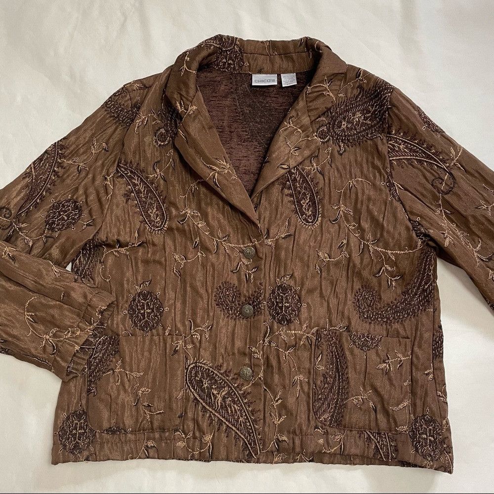 Chicos Chico's Brown Jacquard Embroidered Jacket Size 3 Size XL Size XL / US 12-14 / IT 48-50 - 5 Thumbnail