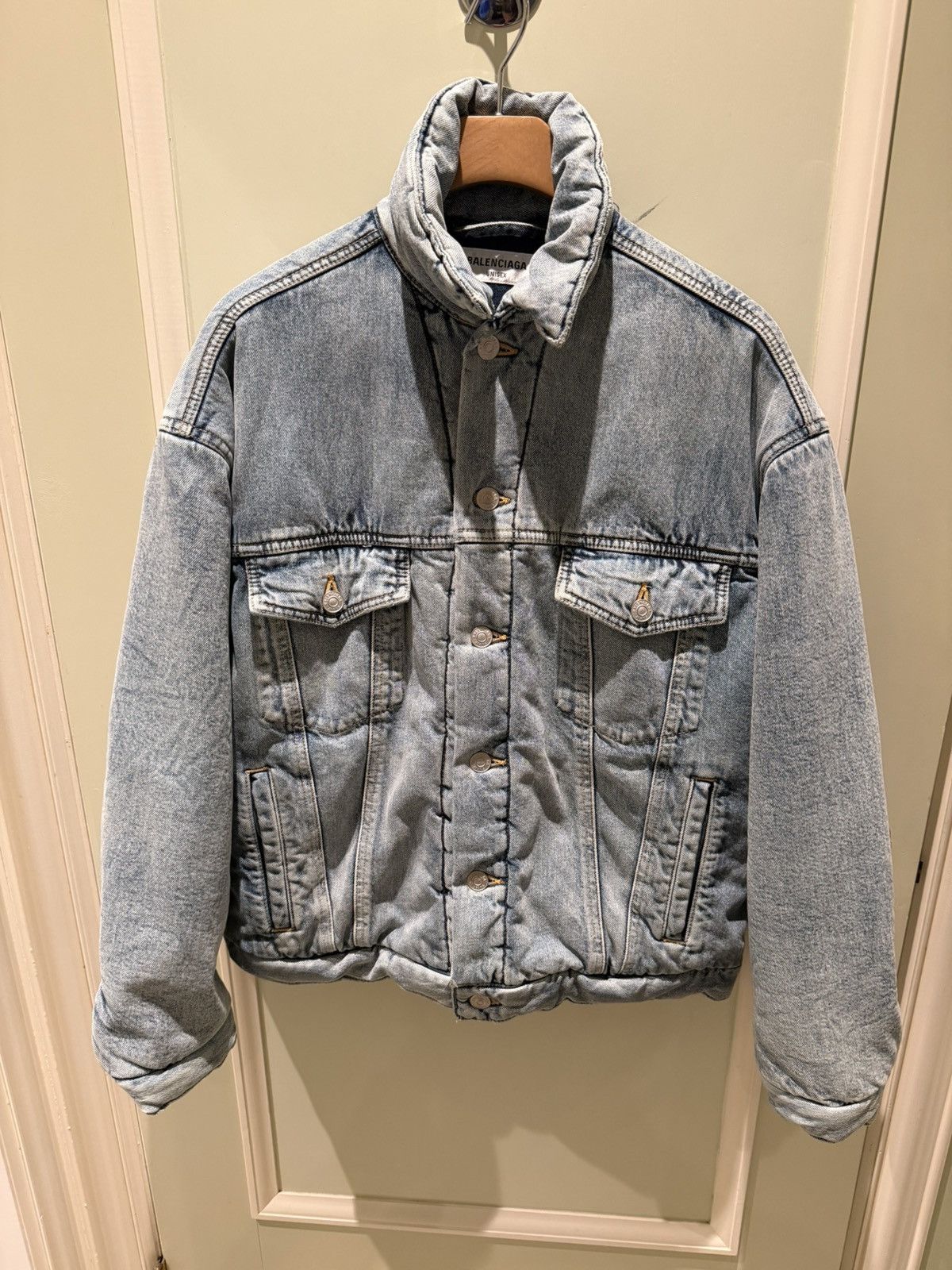 Balenciaga SS22 Balenciaga ‘Padded’ Oversized Washed Denim Jacket Size US S / EU 44-46 / 1 - 1 Thumbnail