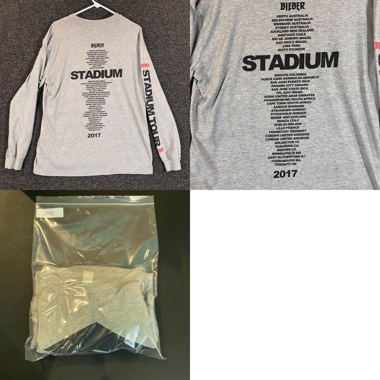 Vintage Justin Bieber Stadium Tour Shirt Mens Medium Gray 2017 Long Sleeve Graphic Size US M / EU 48-50 / 2 - 8 Thumbnail