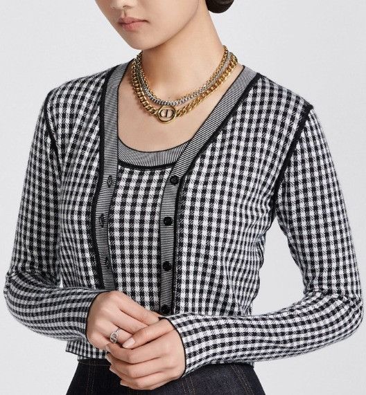 Dior o1w1db10824 Cashmere & Silk Twin-Set Cardigan in Gray Black Size L / US 10 / IT 46 - 7 Thumbnail