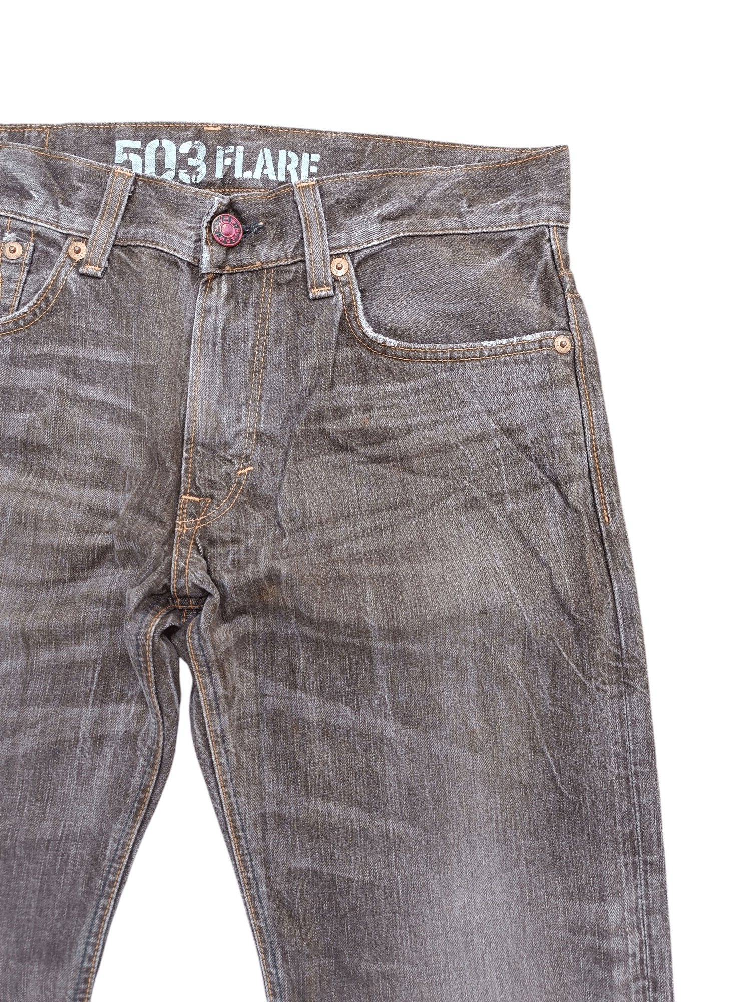 Japanese Brand FLARED 90s Edwin 503 Flare BlueTrip Whiskers Faded Jeans Size US 35 - 8 Thumbnail