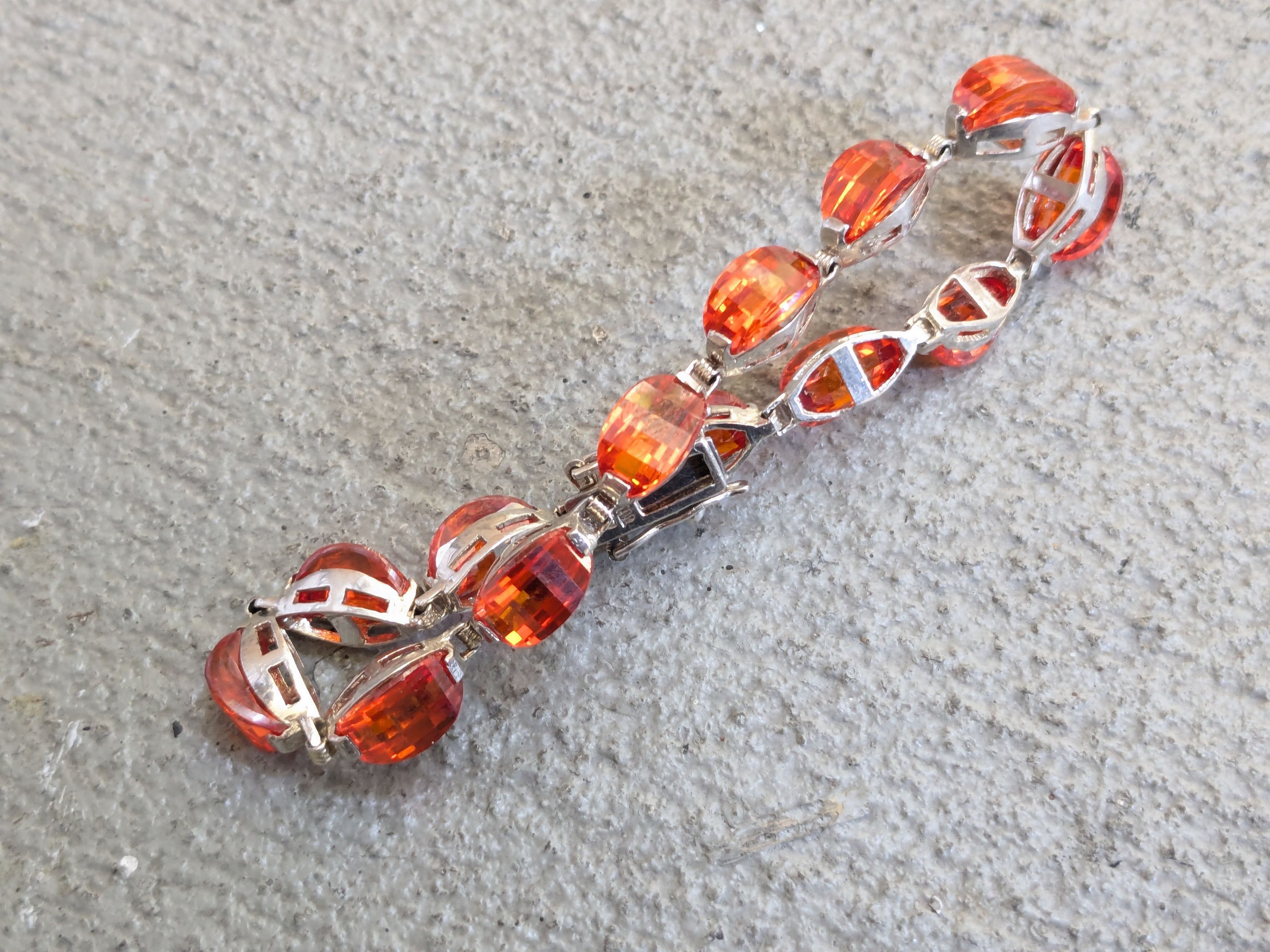 Other Sterling Silver Tennis Bracelet Orange Glass 7.25 Size ONE SIZE - 11 Thumbnail