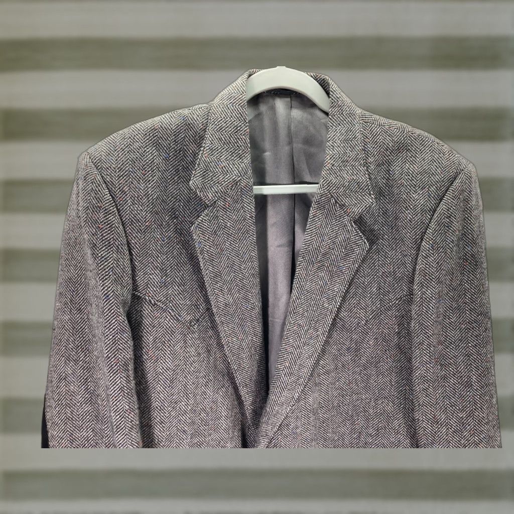 Vintage VINTAGE Circle S Dallas Texas Western Blazer Sportcoat Mens 42L Gray Herringbone Wool Size 42R - 1 Thumbnail