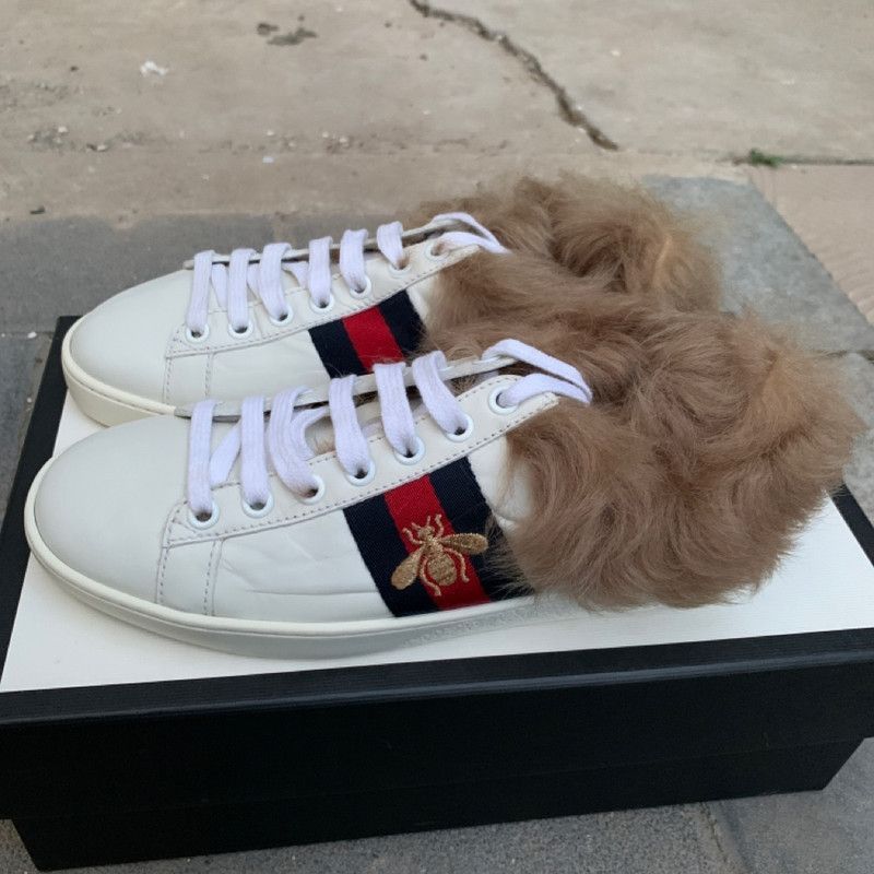 Gucci Gucci Ace Wool Embroidered Bee Sneakers - Size US 5 / EU 37 - 1 Thumbnail