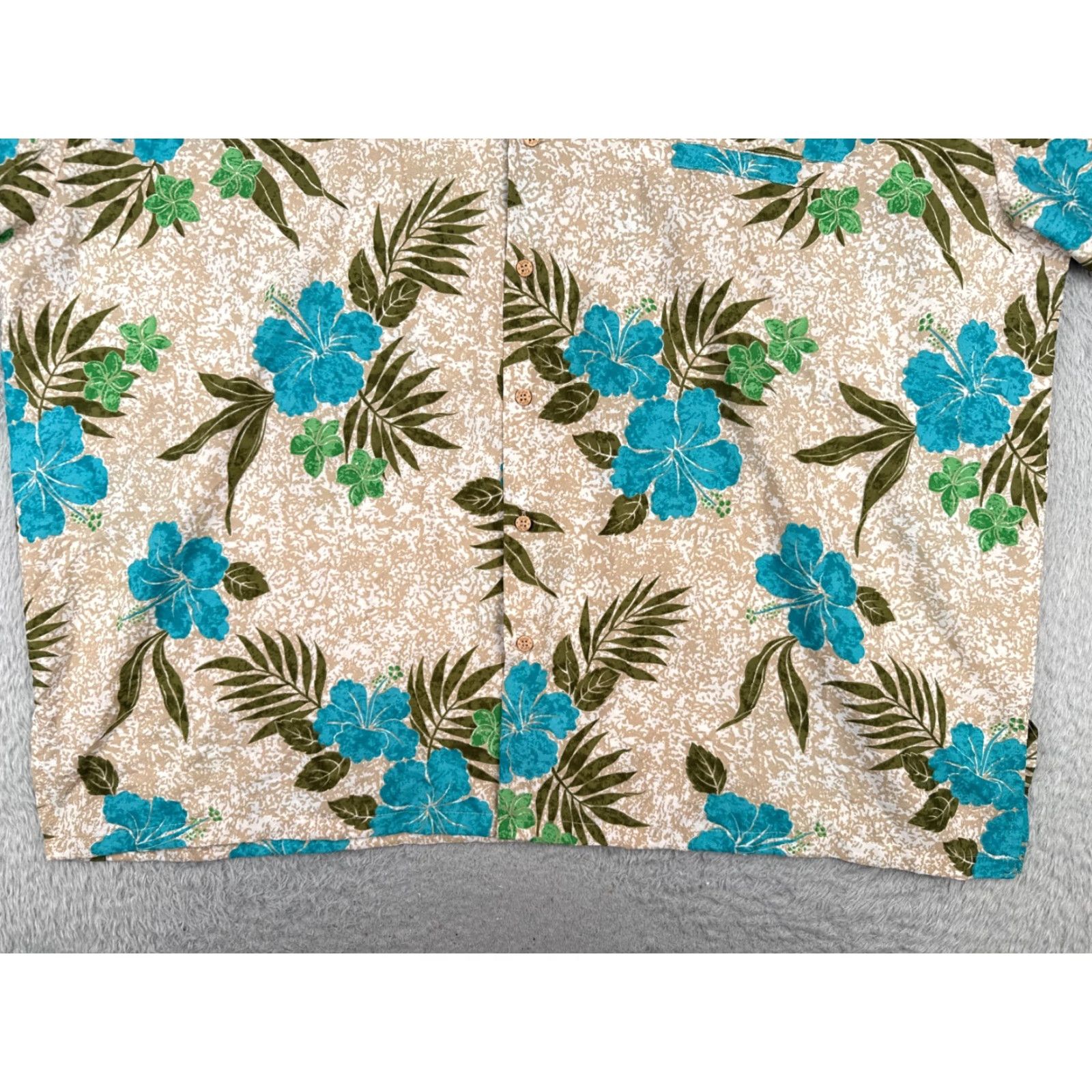 Erima Rima Shirt Adult 2XL Floral Hawaiian Beige Blue Green 100% Terivoile Button-Up Short Sleeve Mens Casual Size US XXL / EU 58 / 5 - 5 Thumbnail