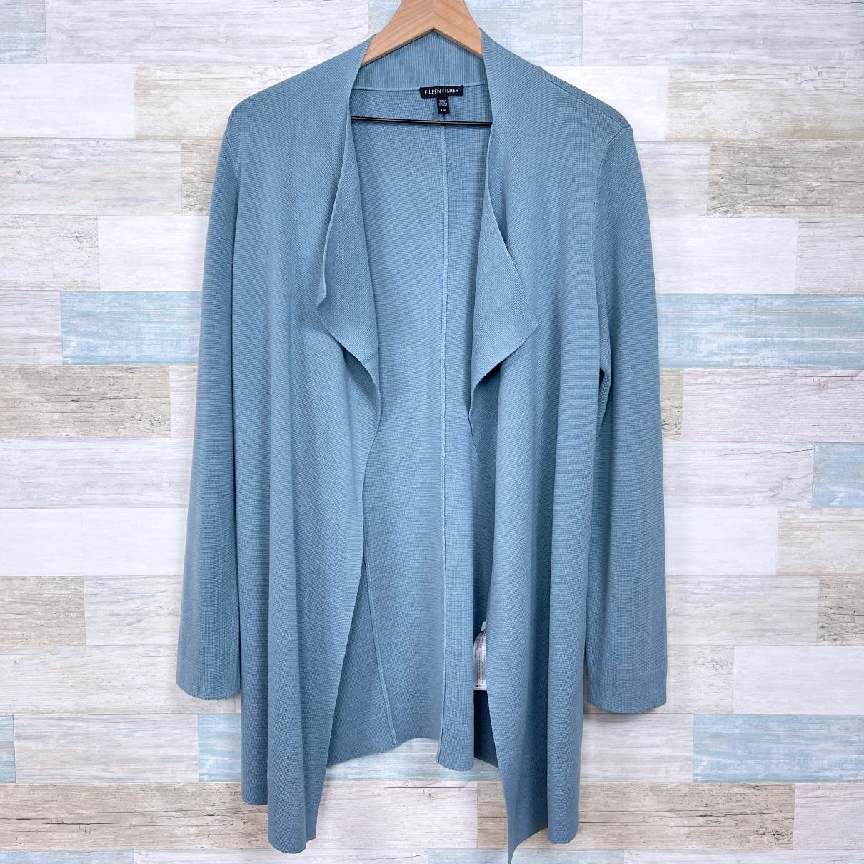 image of Eileen Fisher Silk Cotton Knit Sweater Jacket Blue Womens L (Size Large)