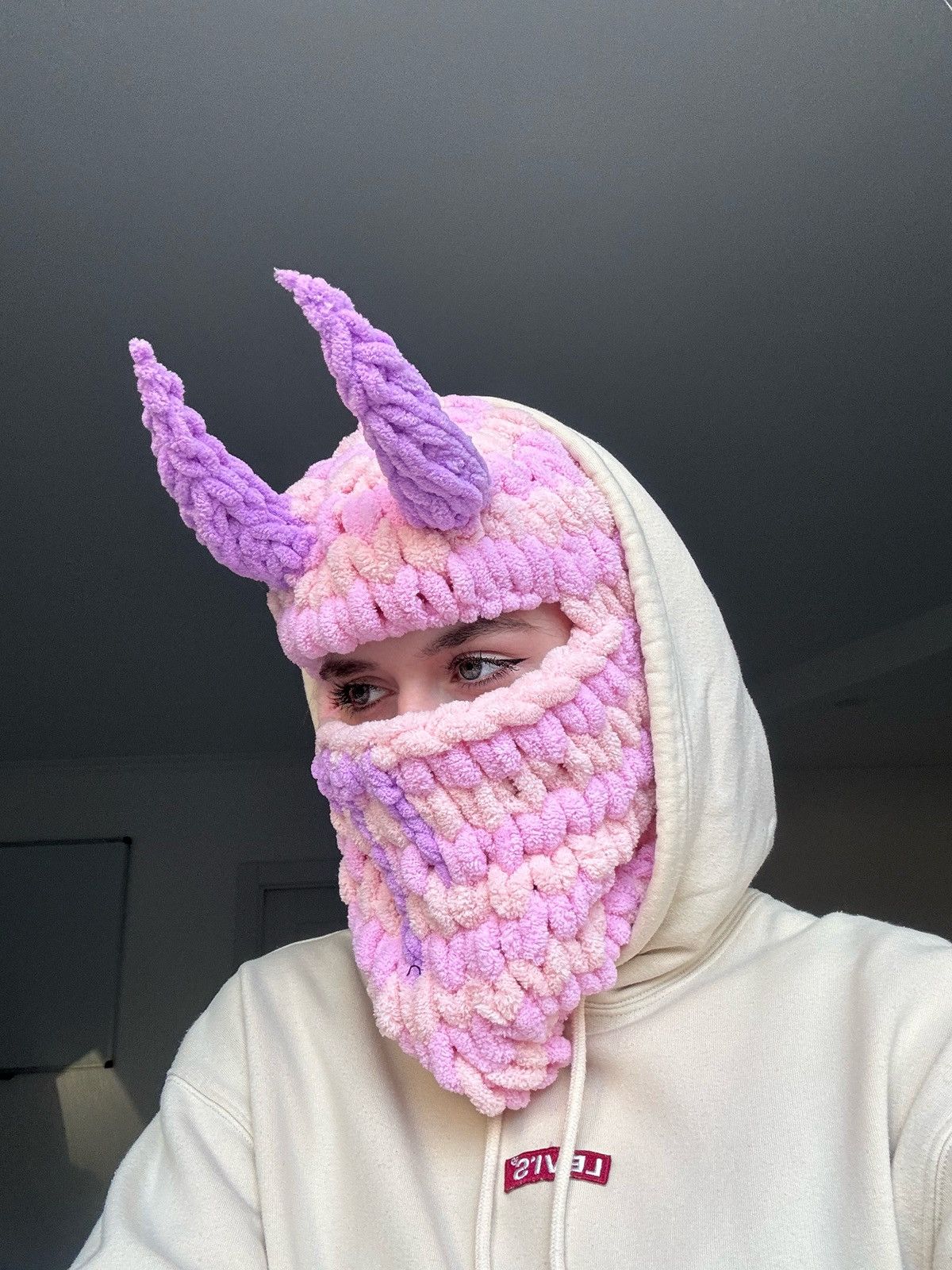 Handmade × Japanese Brand × Youths In Balaclava Handmade knitted balaclava devil style Size ONE SIZE - 1 Thumbnail