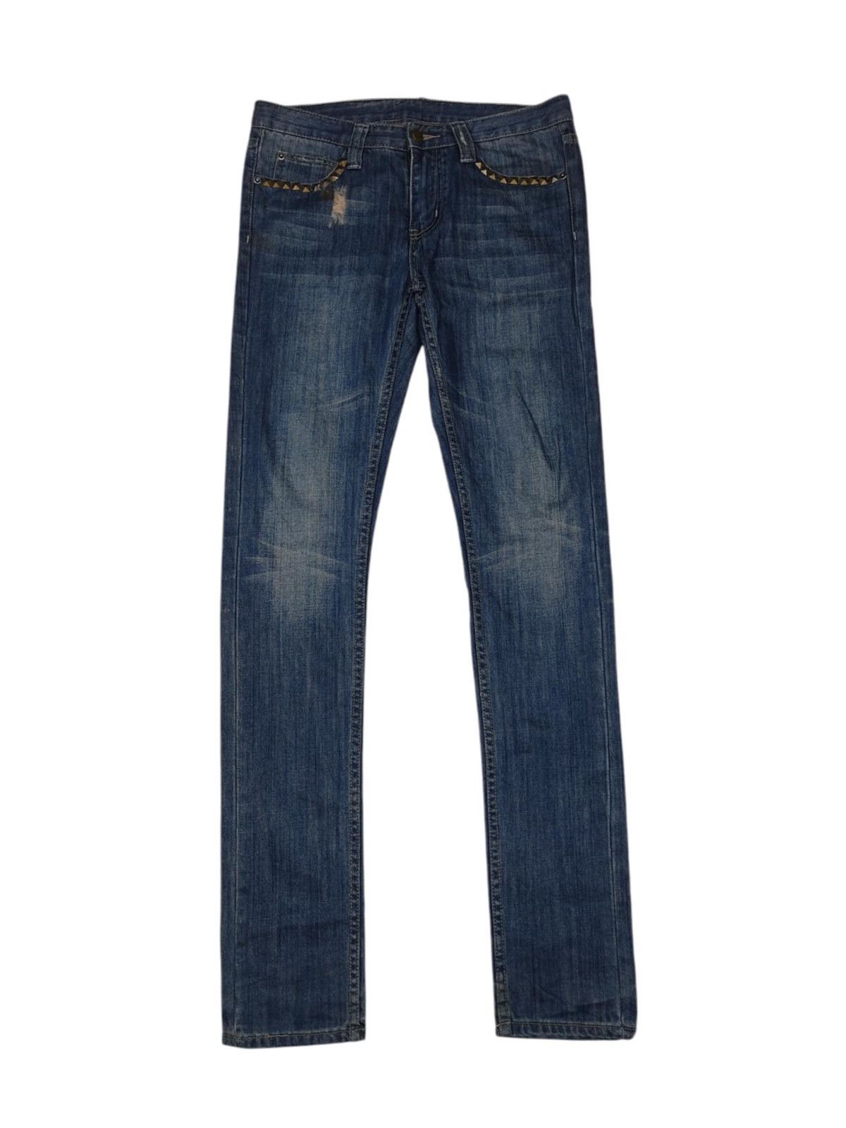 Designer × Japanese Brand Vintage 90s Stovepipe Studded Distressed Whiiskered Jeans Size 32" / US 10 / IT 46 - 1 Thumbnail