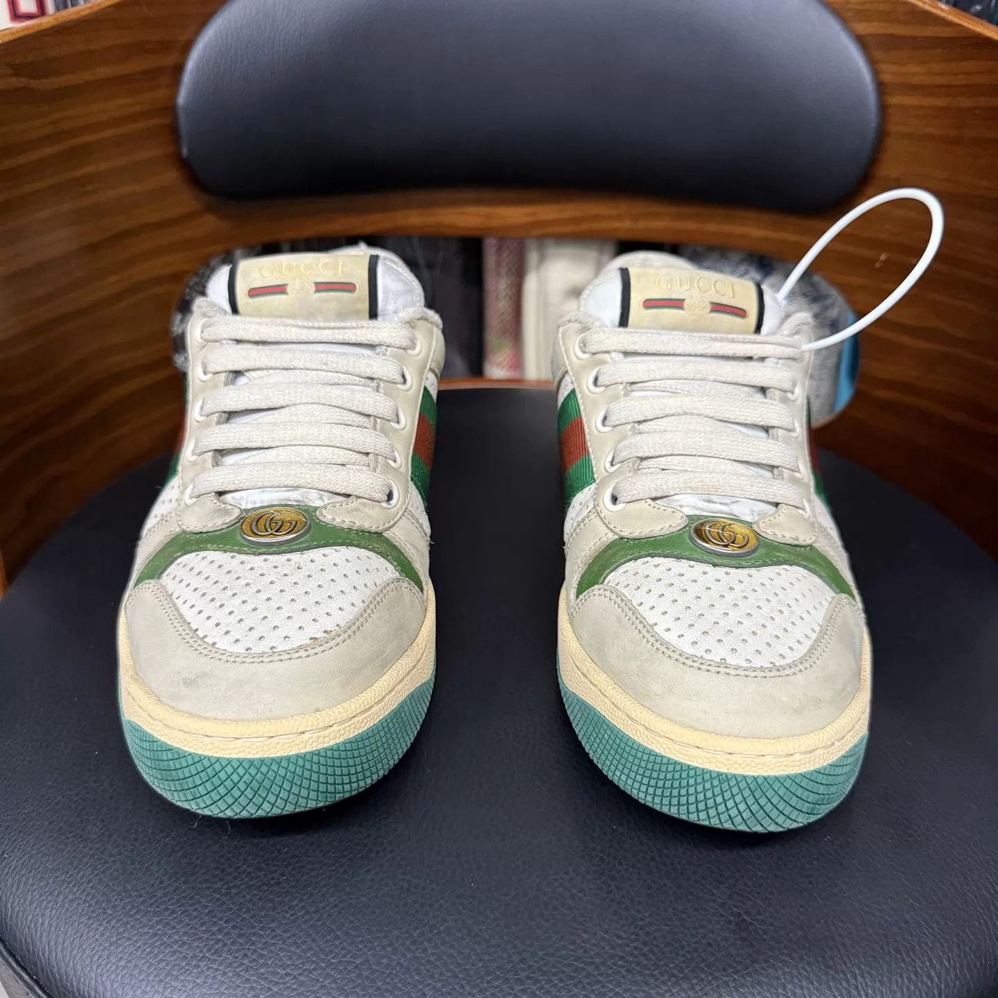 Gucci Gucci GG Enamel Dirty Kicks Gray-Green 37 Worn Once Size US 6.5 / IT 36.5 - 2 Thumbnail