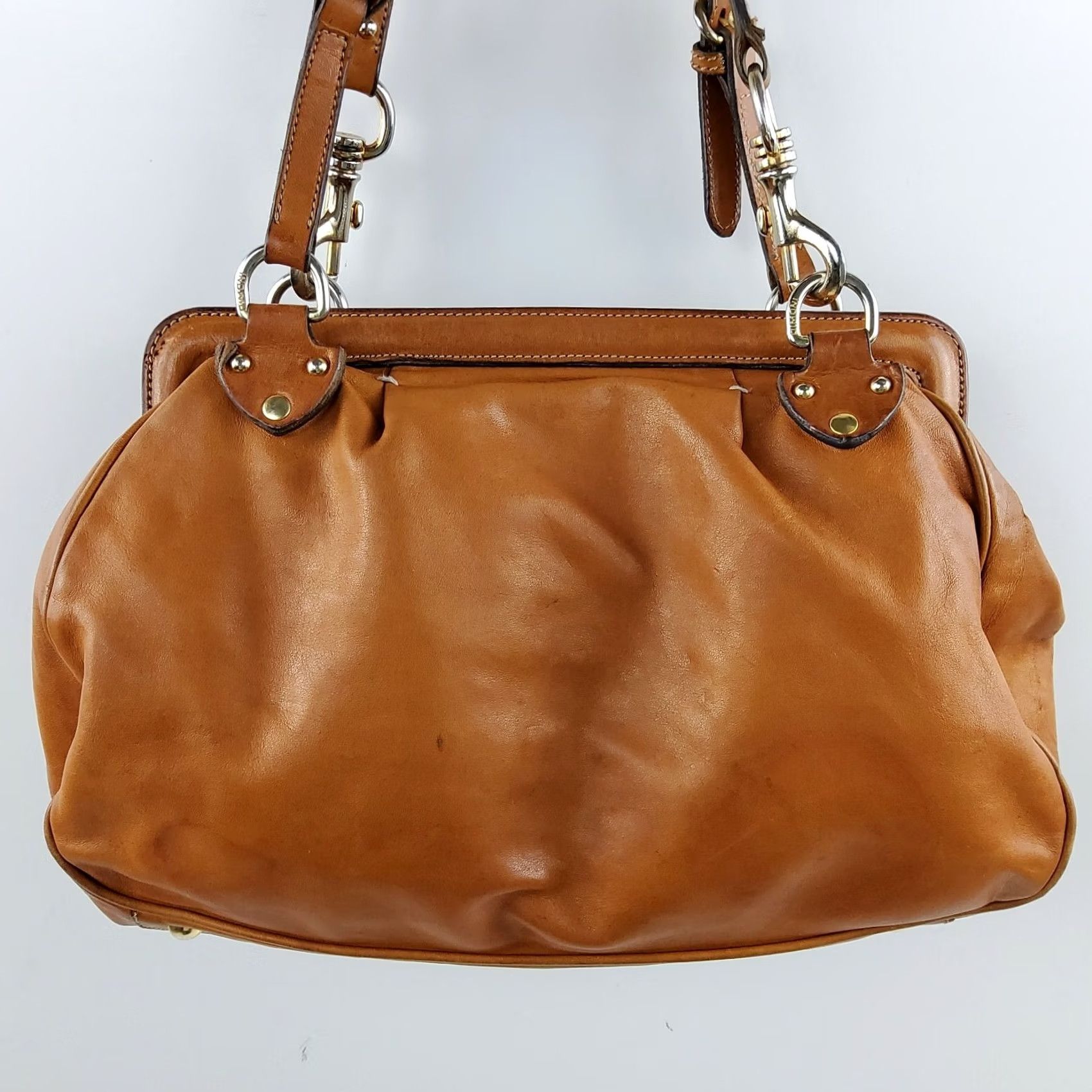 Vintage VINTAGE Dimoni Brown Leather Satchel Handbag Magnetic Hinged Top Purse Satchel Handbag Women Medium Brown Leather Gold tone Hardware Adjustable Strap Size M / US 6-8 / IT 42-44 - 3 Thumbnail