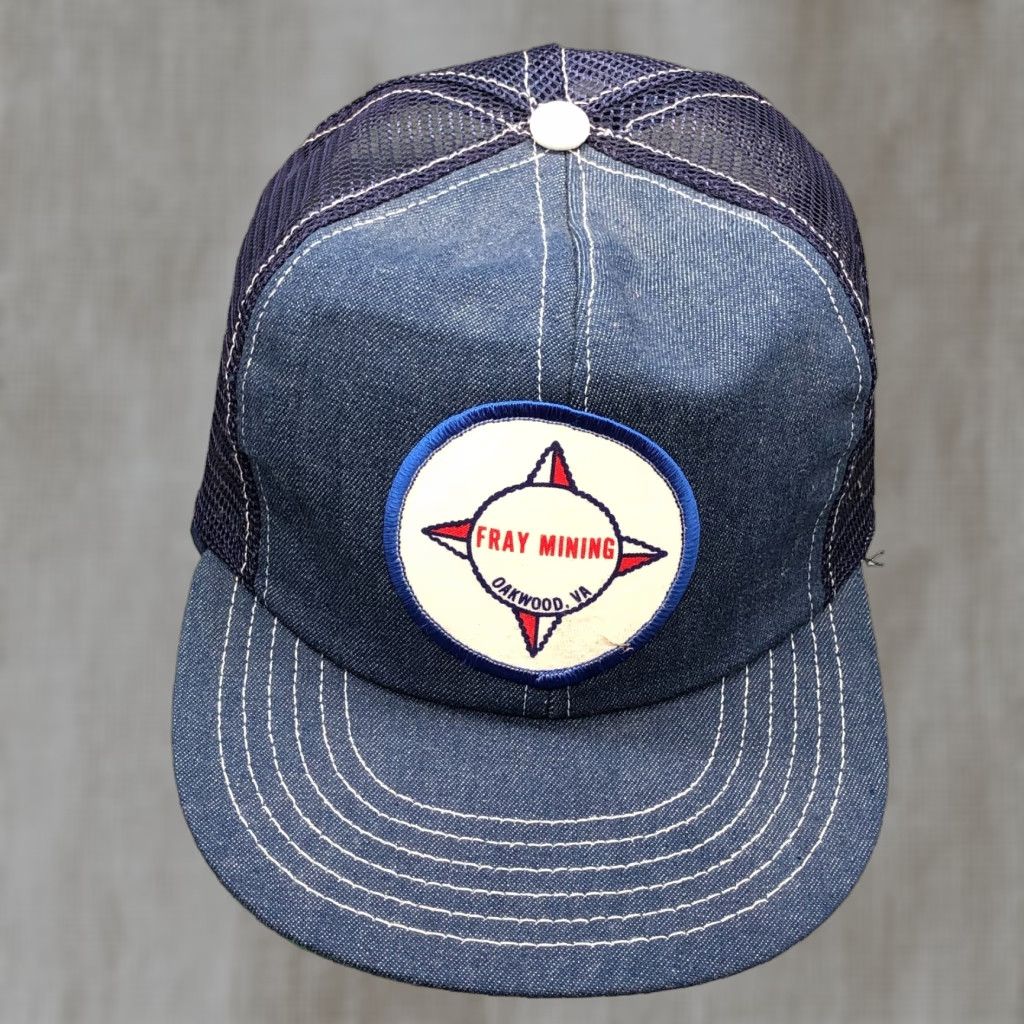 VINTAGE Denim Trucker Hat Cap Men Adult Adjustable Blue 80s Made
